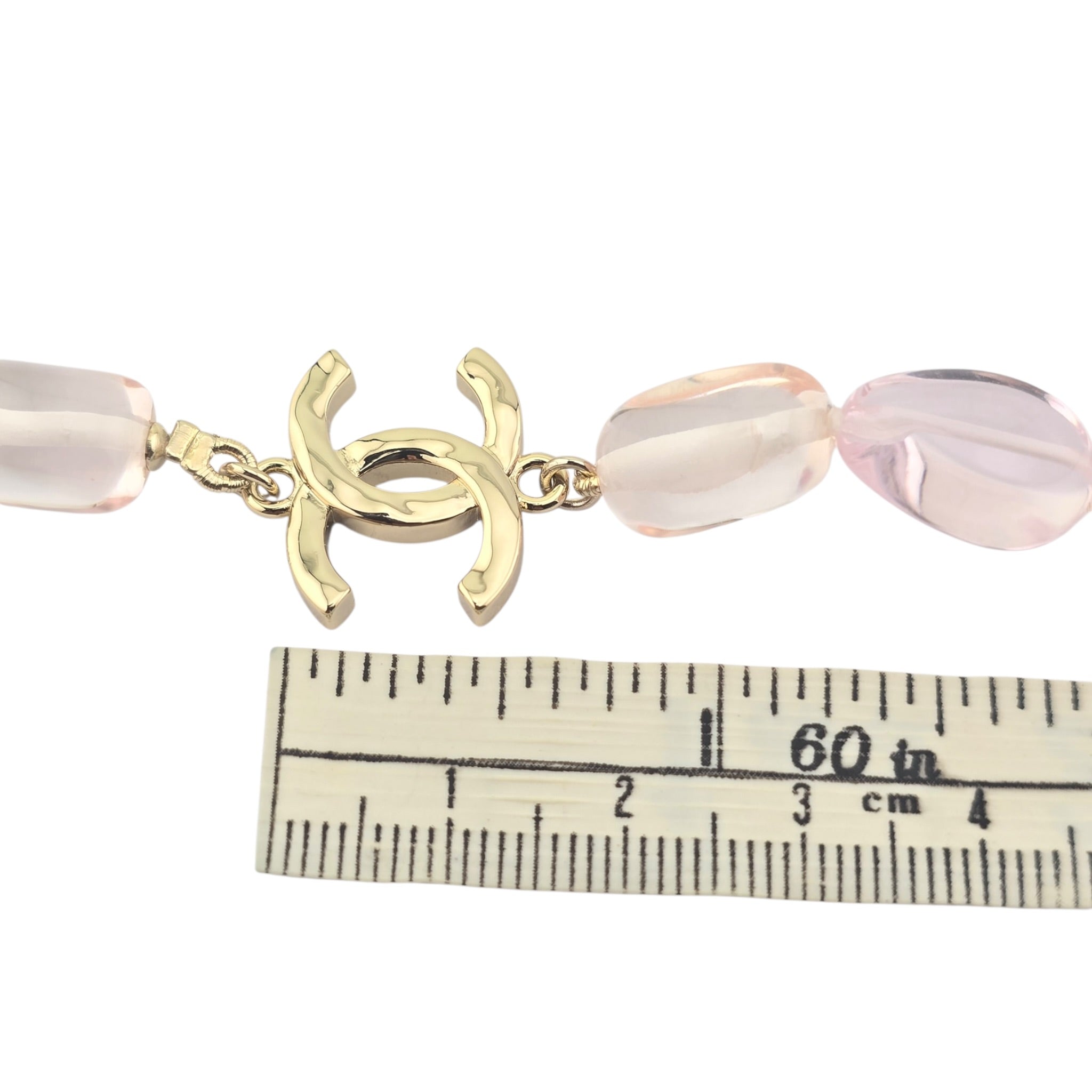 Chanel CC Pink Resin Bead Gold Necklace 2025 CHANEL