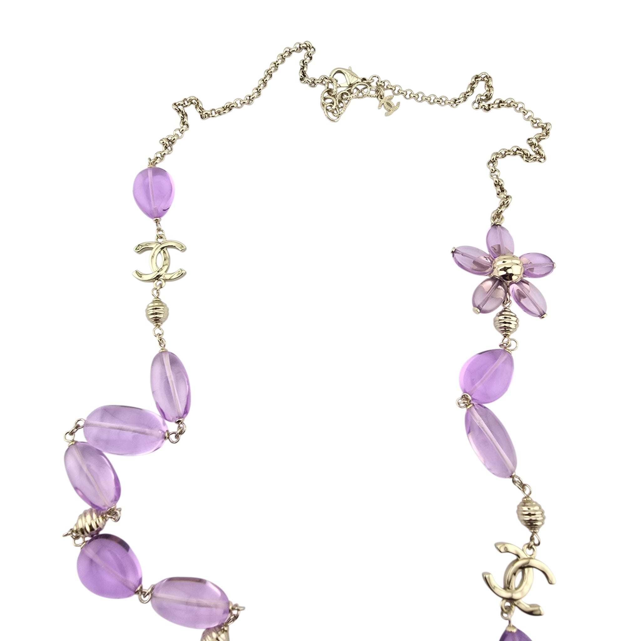 Chanel CC Purple Resin Bead Gold Long Necklace 2026 CHANEL