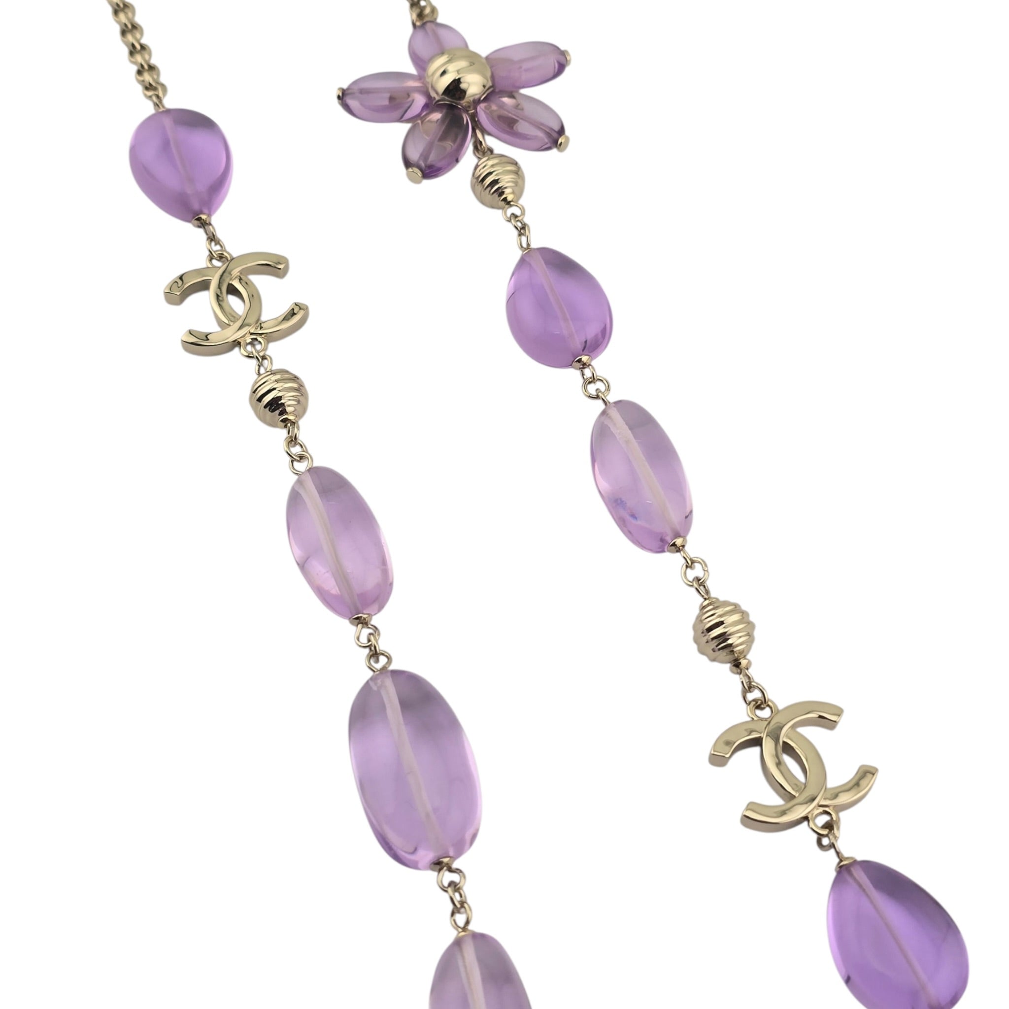 Chanel CC Purple Resin Bead Gold Long Necklace 2026 CHANEL
