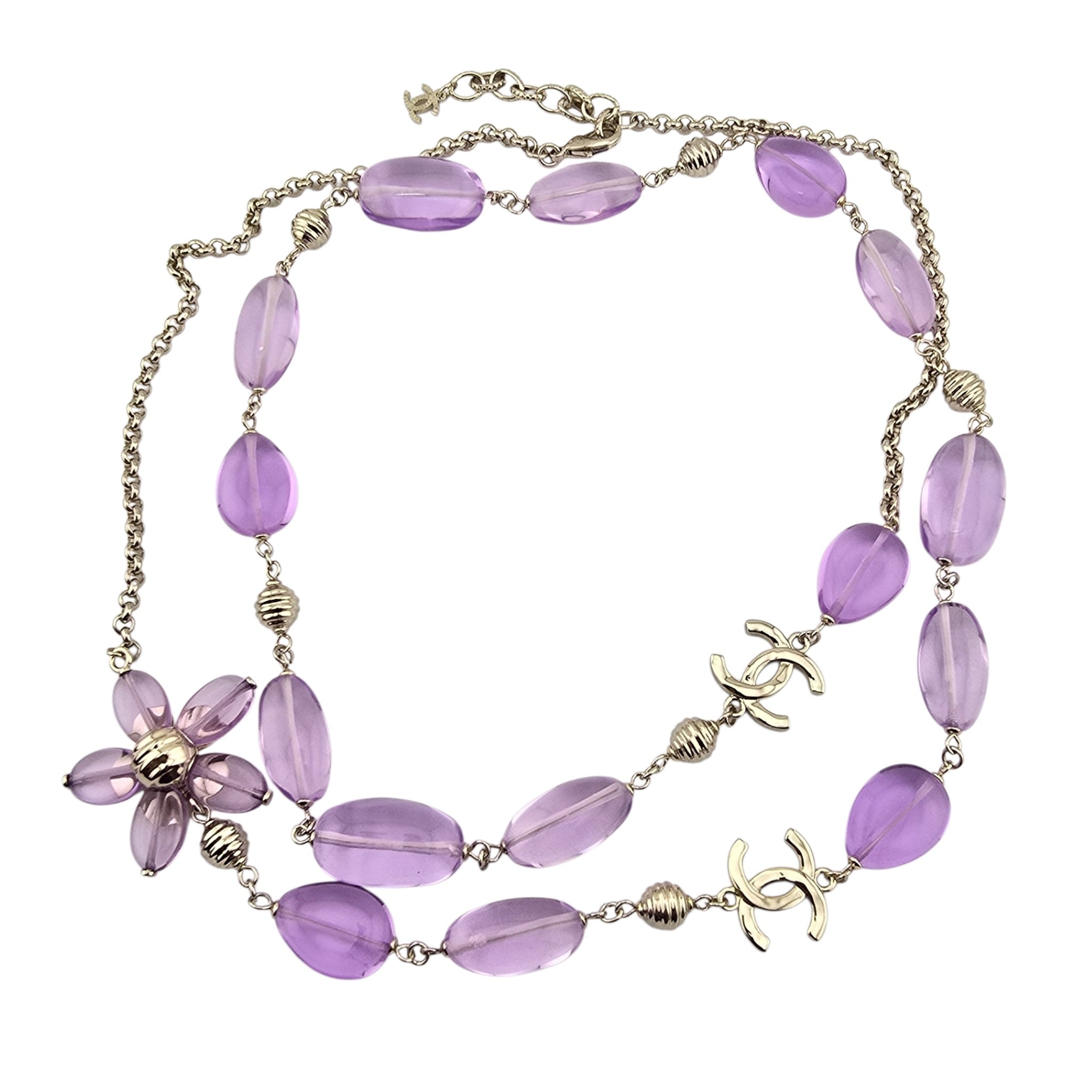 Chanel CC Purple Resin Bead Gold Long Necklace 2026 CHANEL