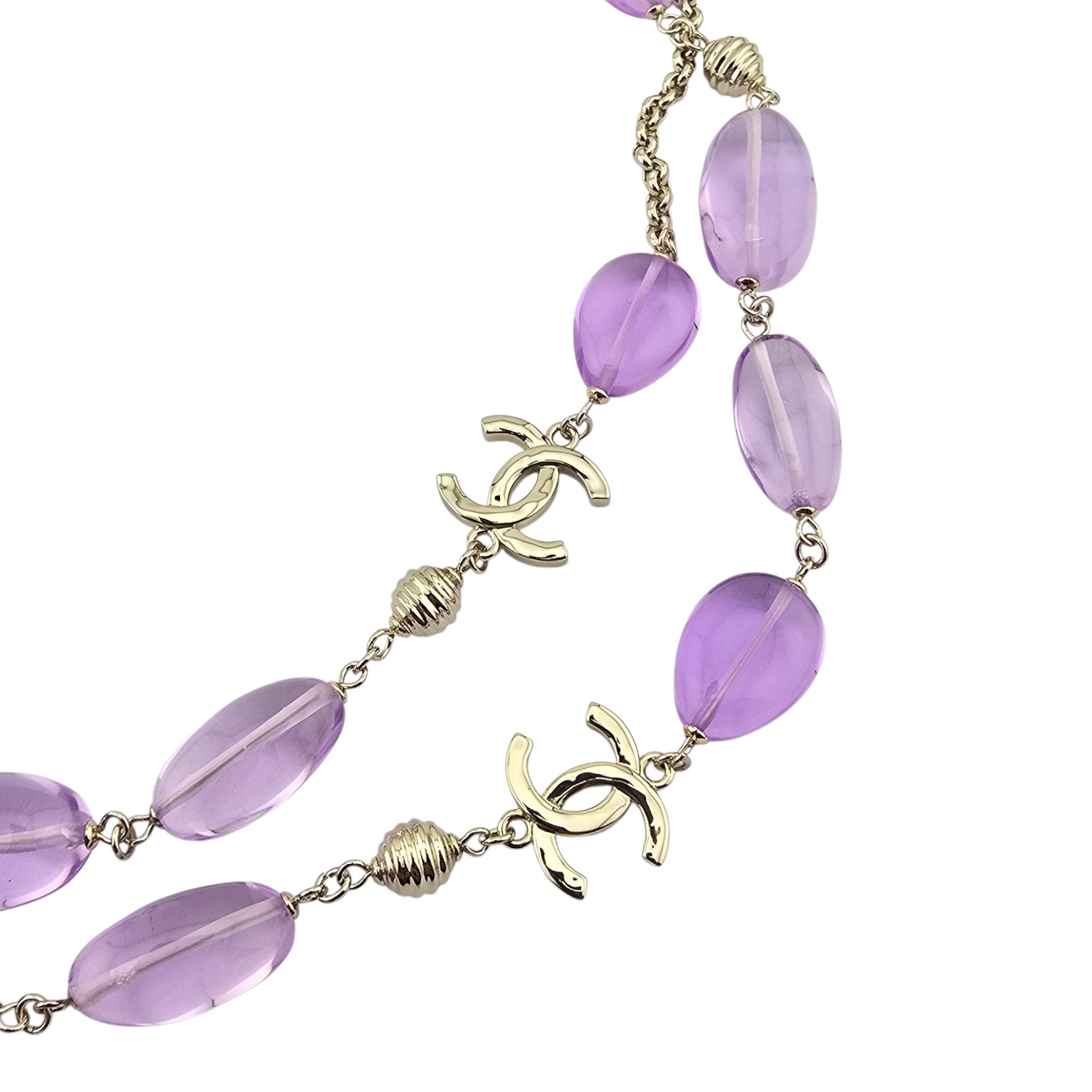 Chanel CC Purple Resin Bead Gold Long Necklace 2026 CHANEL