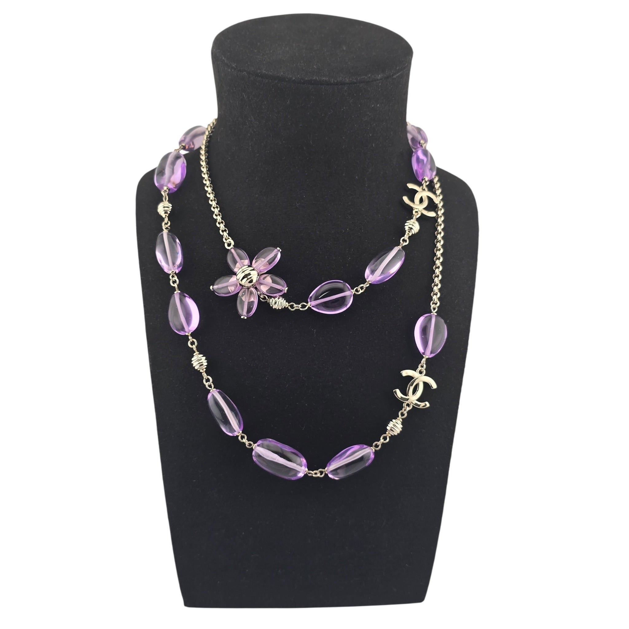 Chanel CC Purple Resin Bead Gold Long Necklace 2026 CHANEL