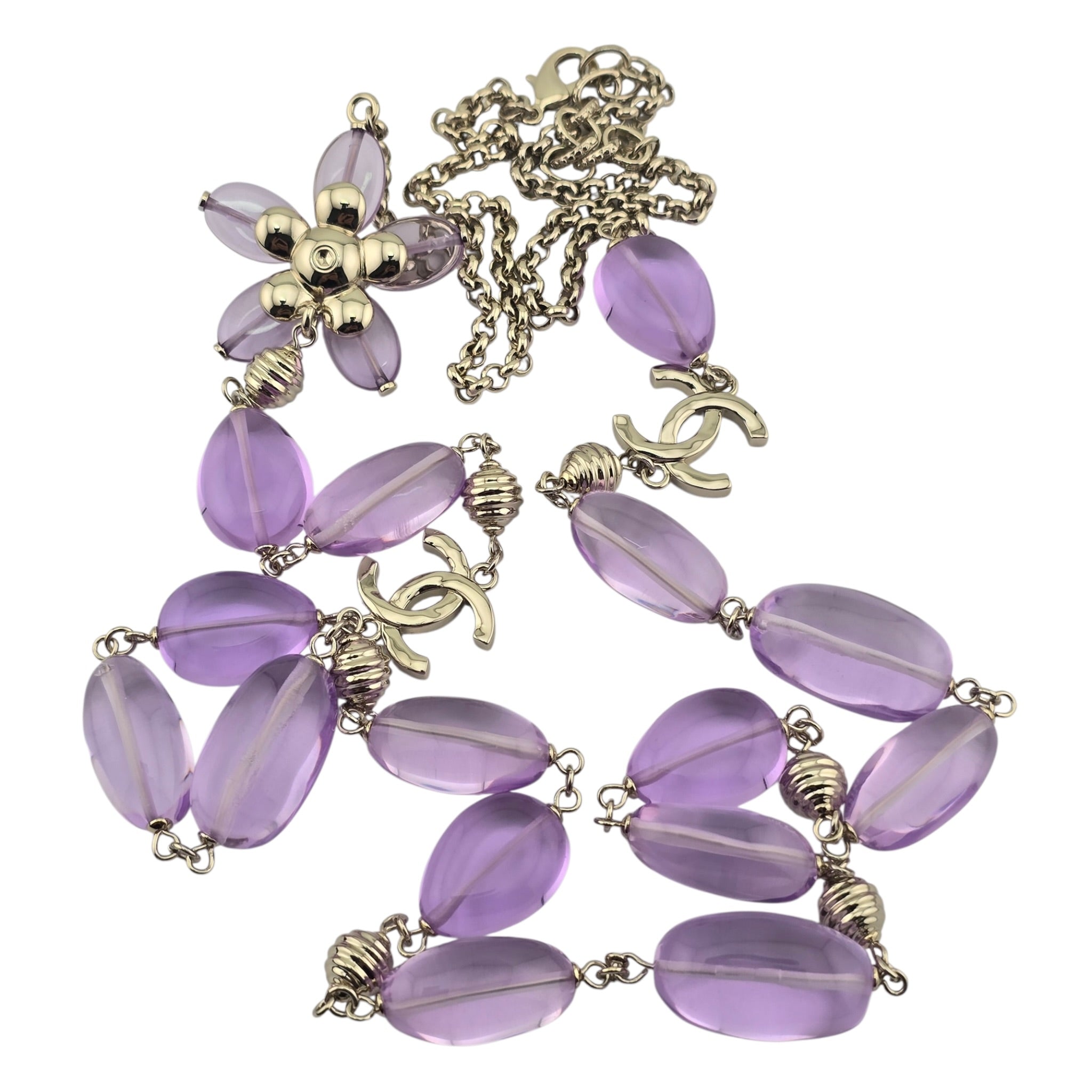 Chanel CC Purple Resin Bead Gold Long Necklace 2026 CHANEL