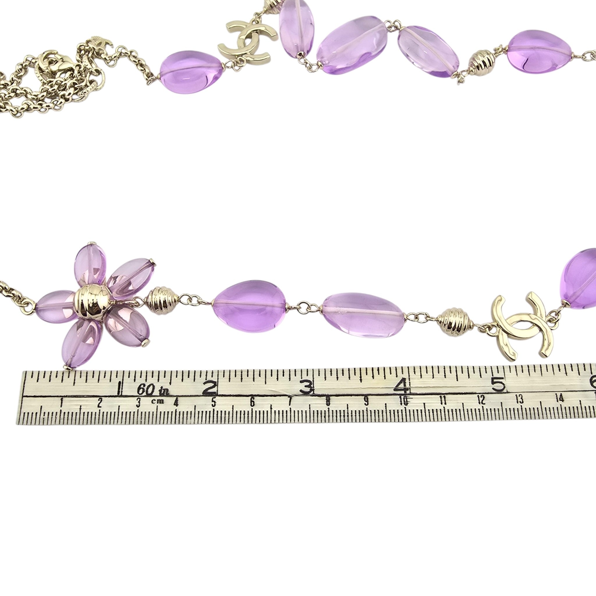 Chanel CC Purple Resin Bead Gold Long Necklace 2026 CHANEL