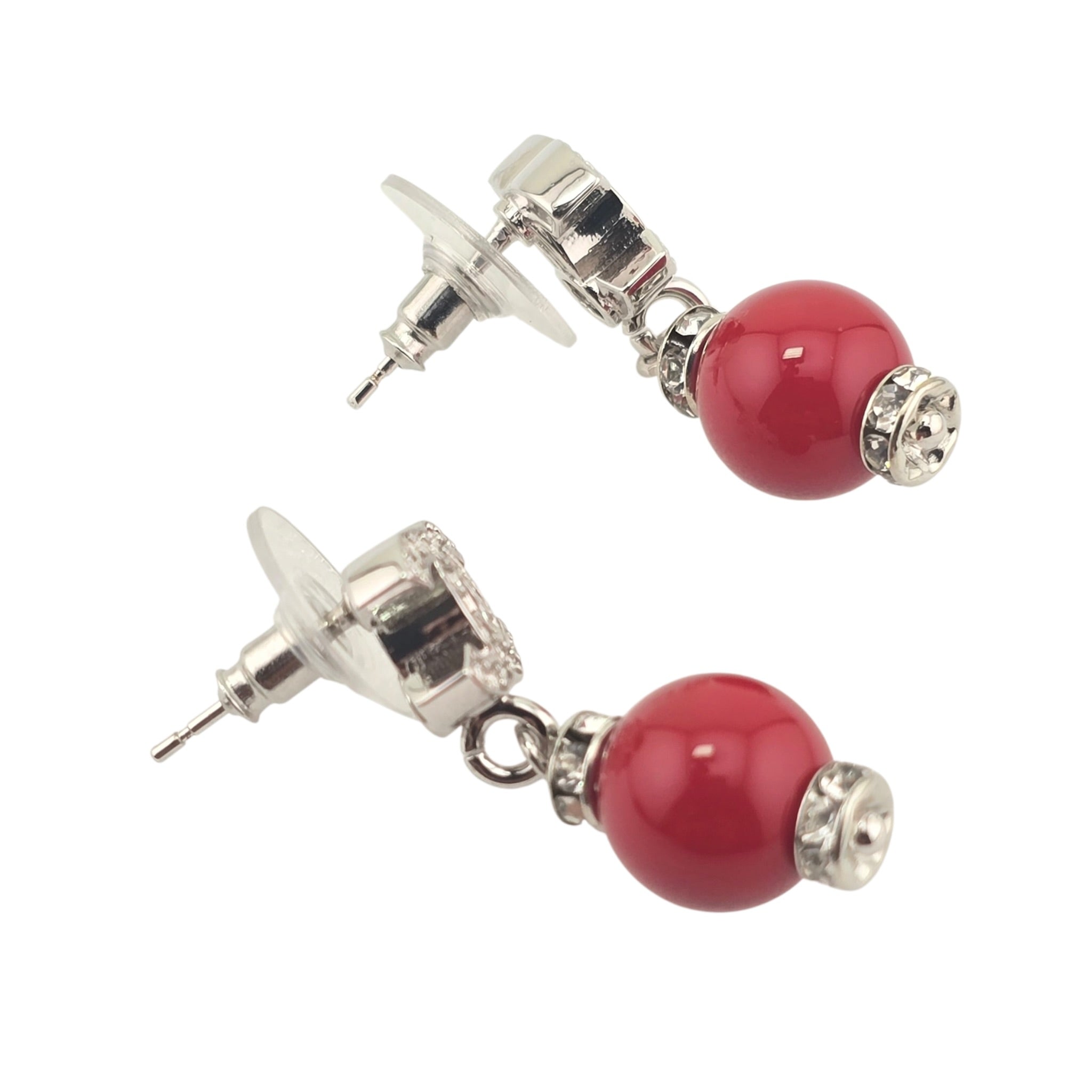 Chanel CC Pearl Drop Earrings Silver Red 2026 CHANEL