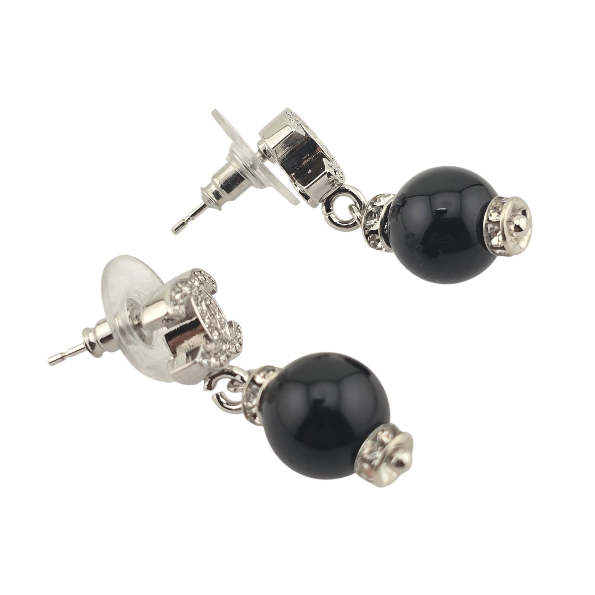 Chanel CC Pearl Drop Earrings Silver Black 2026 CHANEL