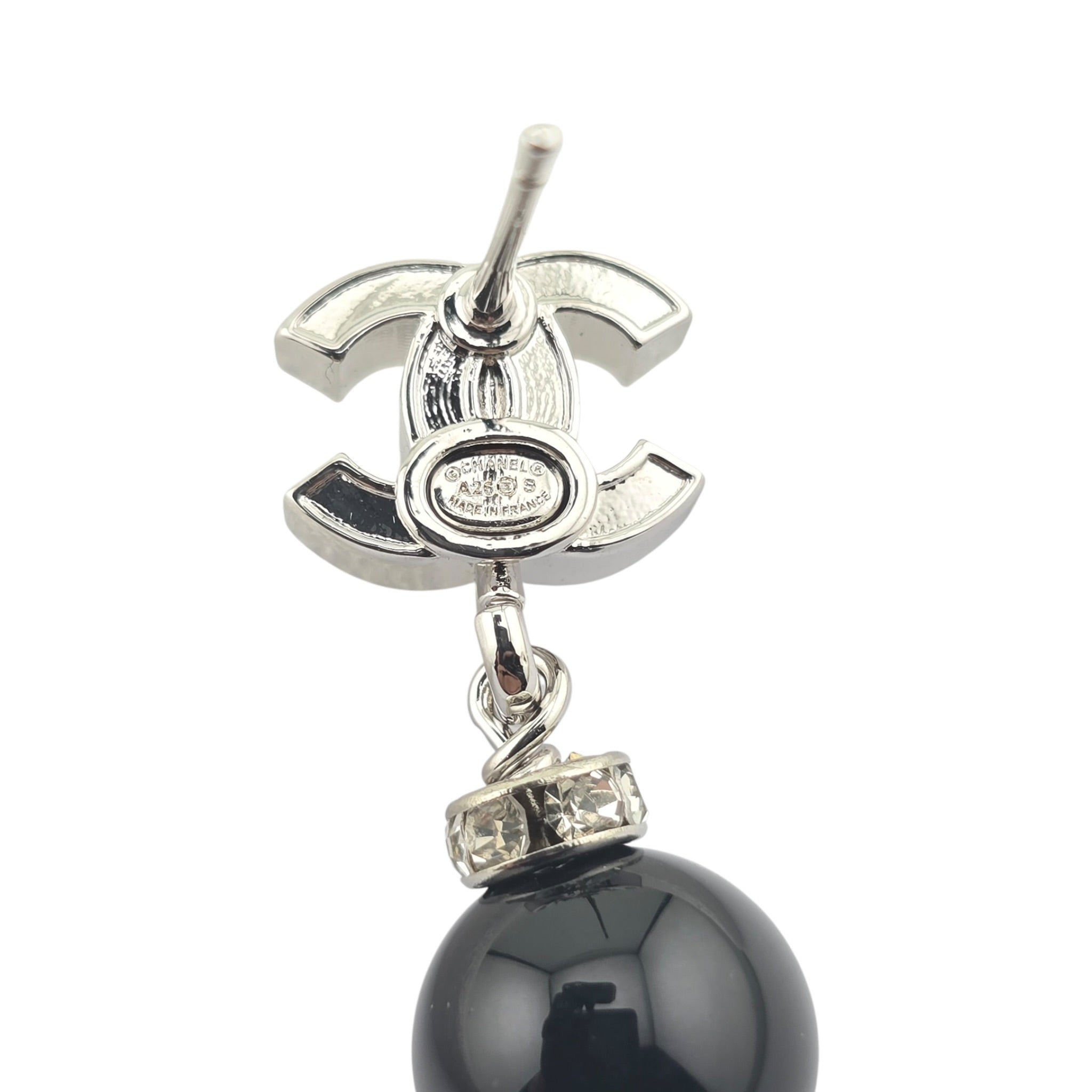 Chanel CC Pearl Drop Earrings Silver Black 2026 CHANEL