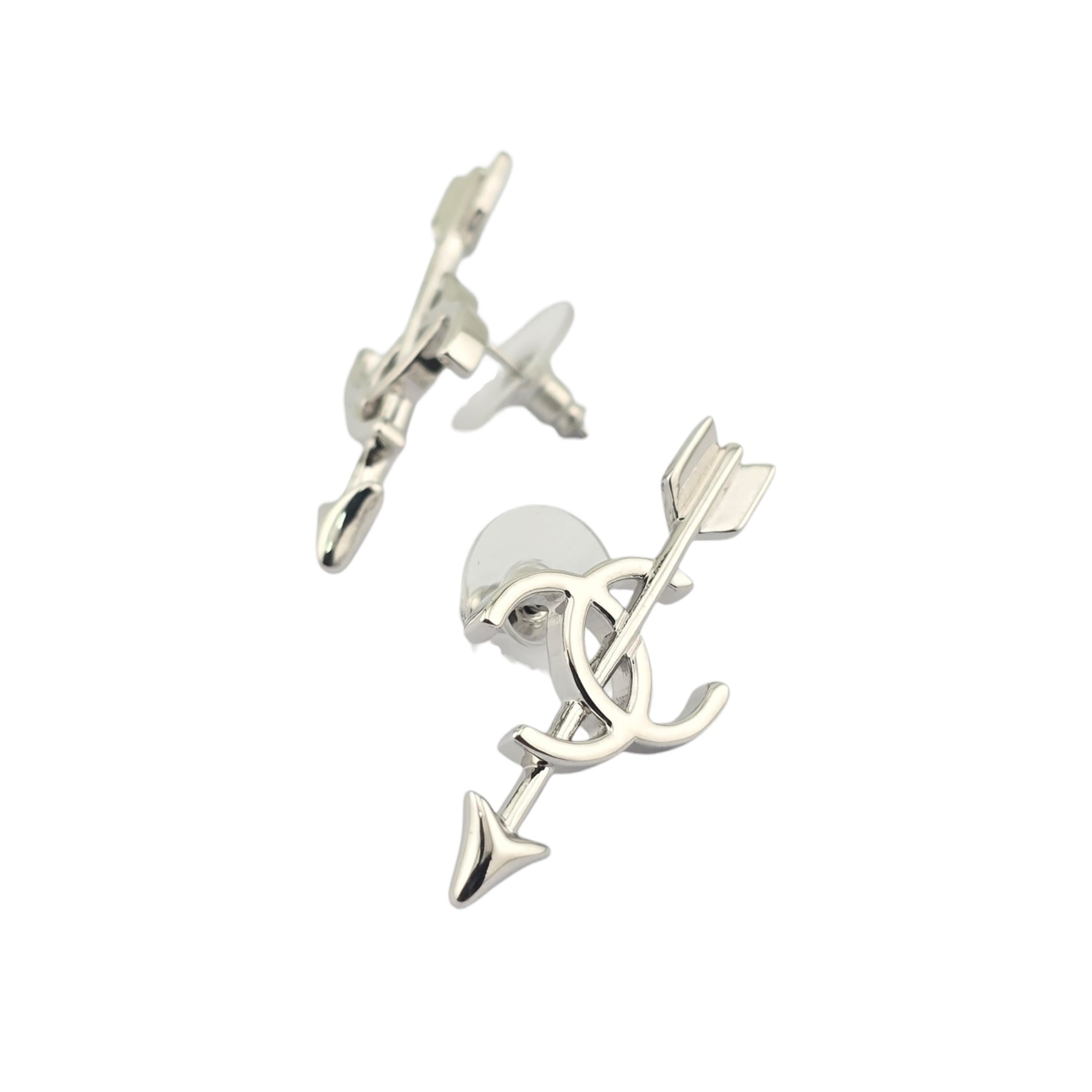Chanel CC Arrow Stud Silver Earrings 2026 SS26 CHANEL