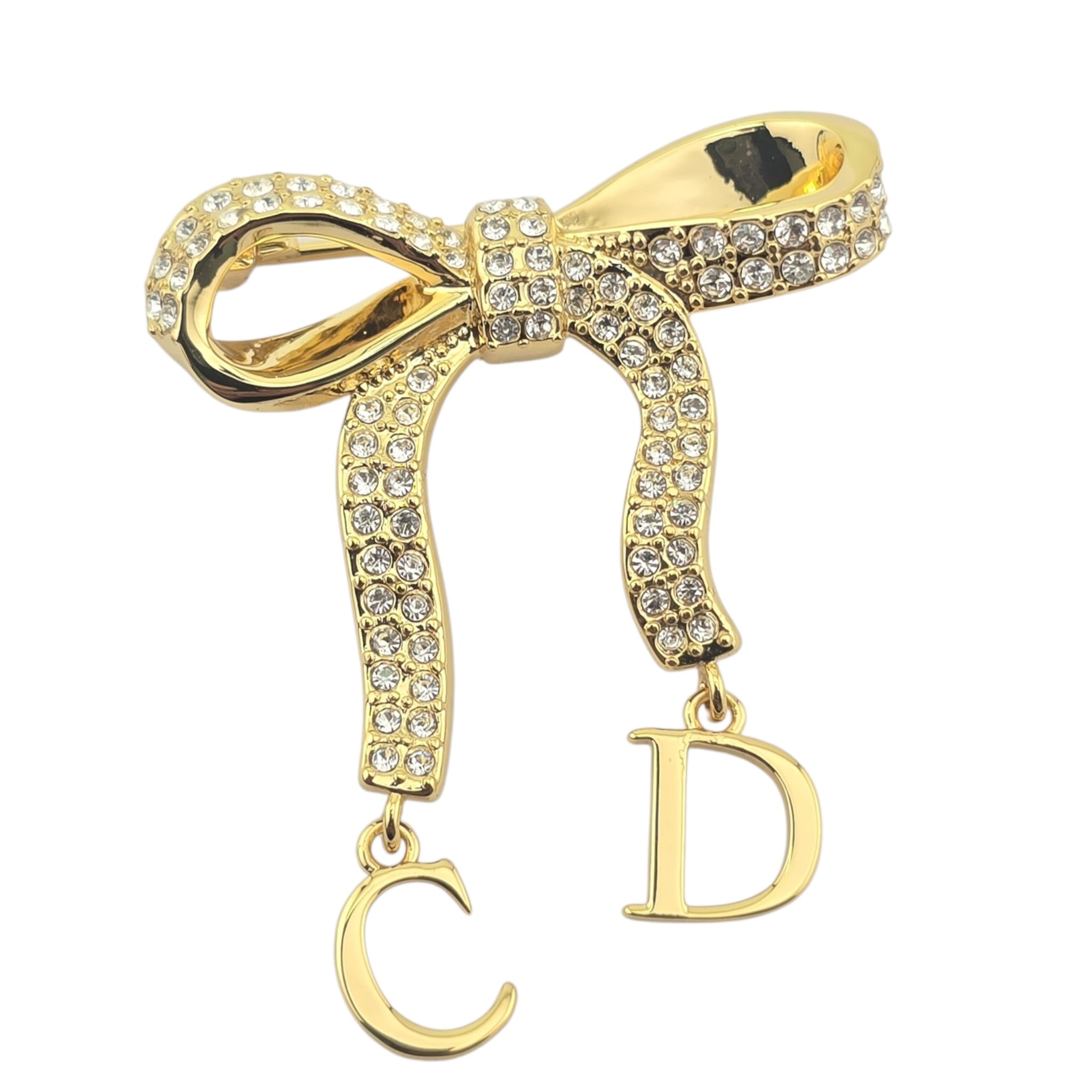 Christian Dior CD Ribbon Brooch Gold DIOR