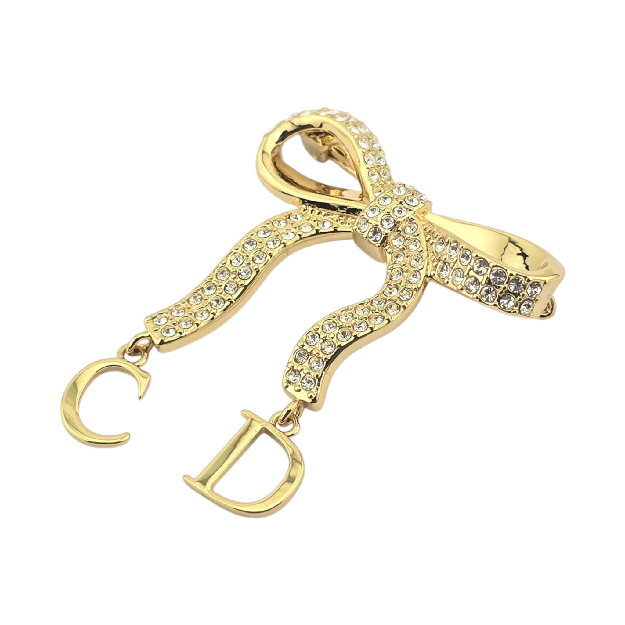 Christian Dior CD Ribbon Brooch Gold DIOR