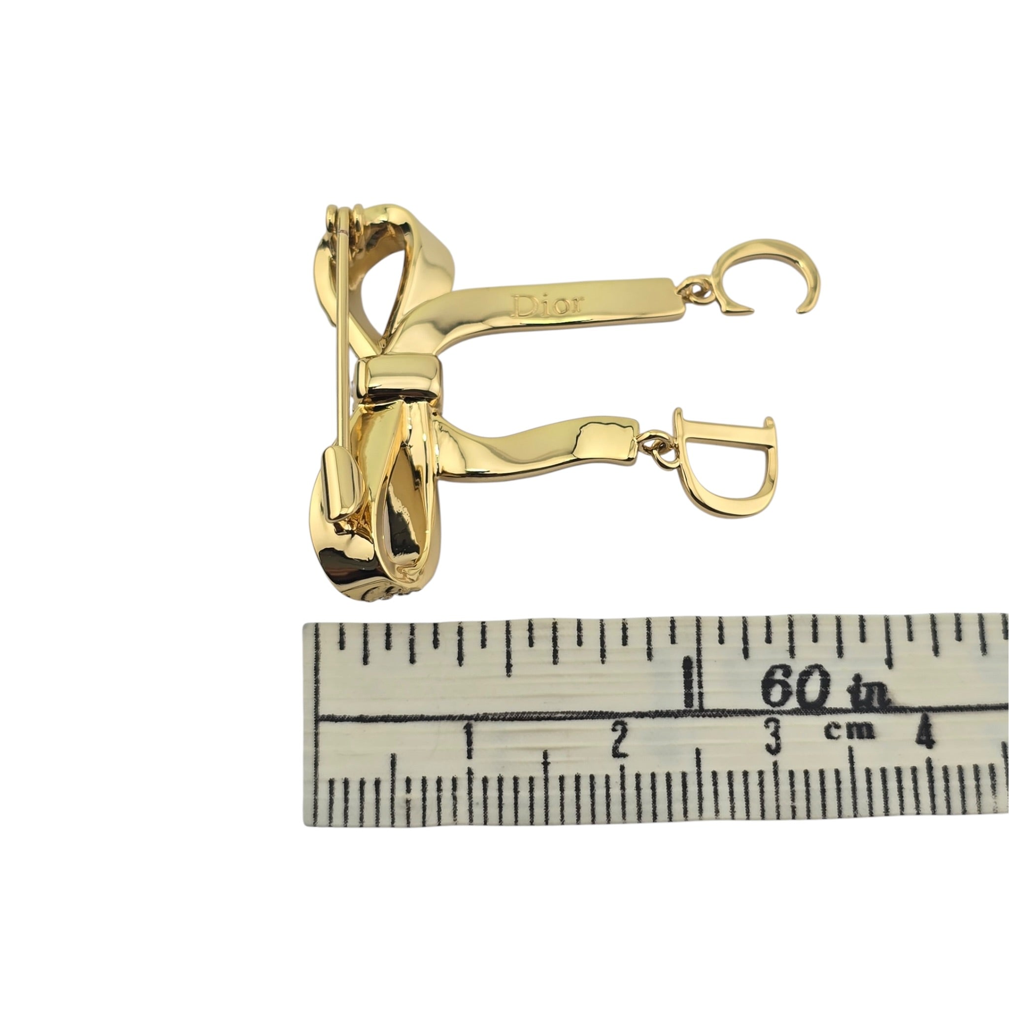 Christian Dior CD Ribbon Brooch Gold DIOR