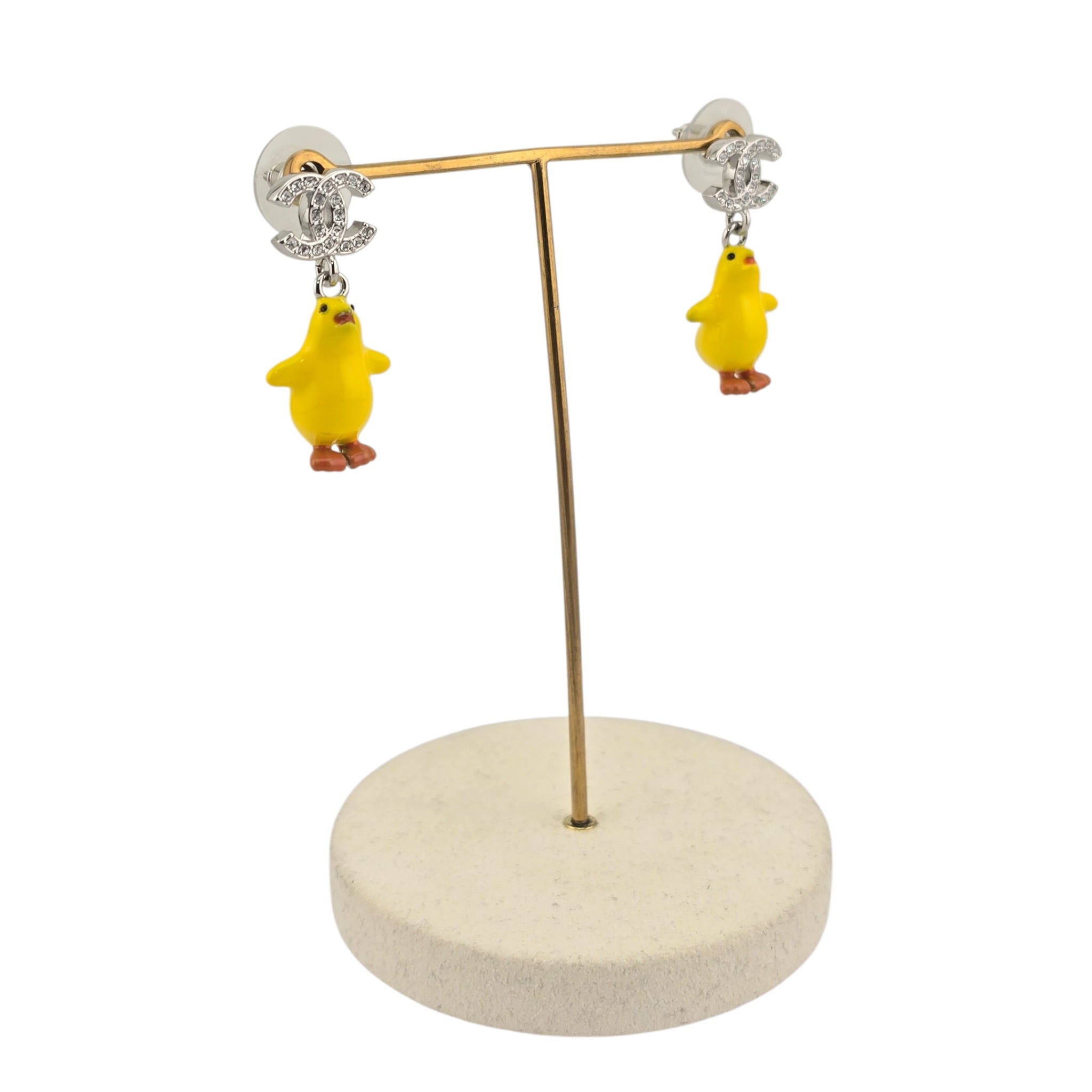 Chanel CC Metal Resin Strass Crystal Baby Chick Pendant Earrings 2026 CHANEL