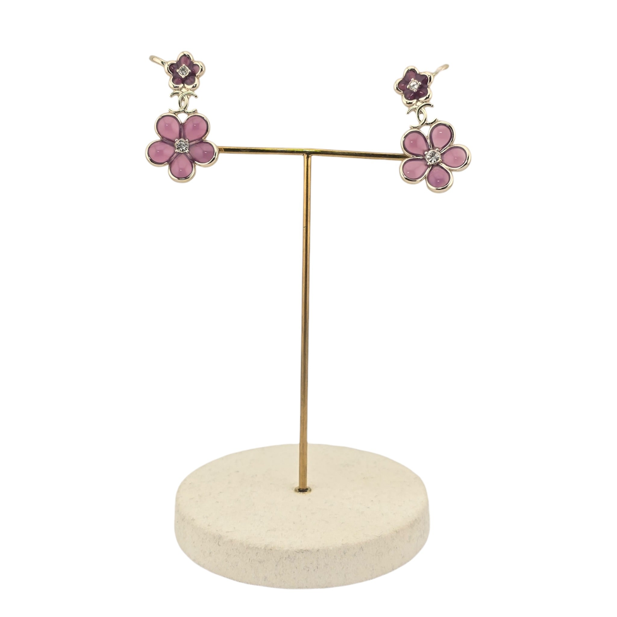 Chanel CC Pink Crystal Stud Climber Flower Earrings 2026 CHANEL