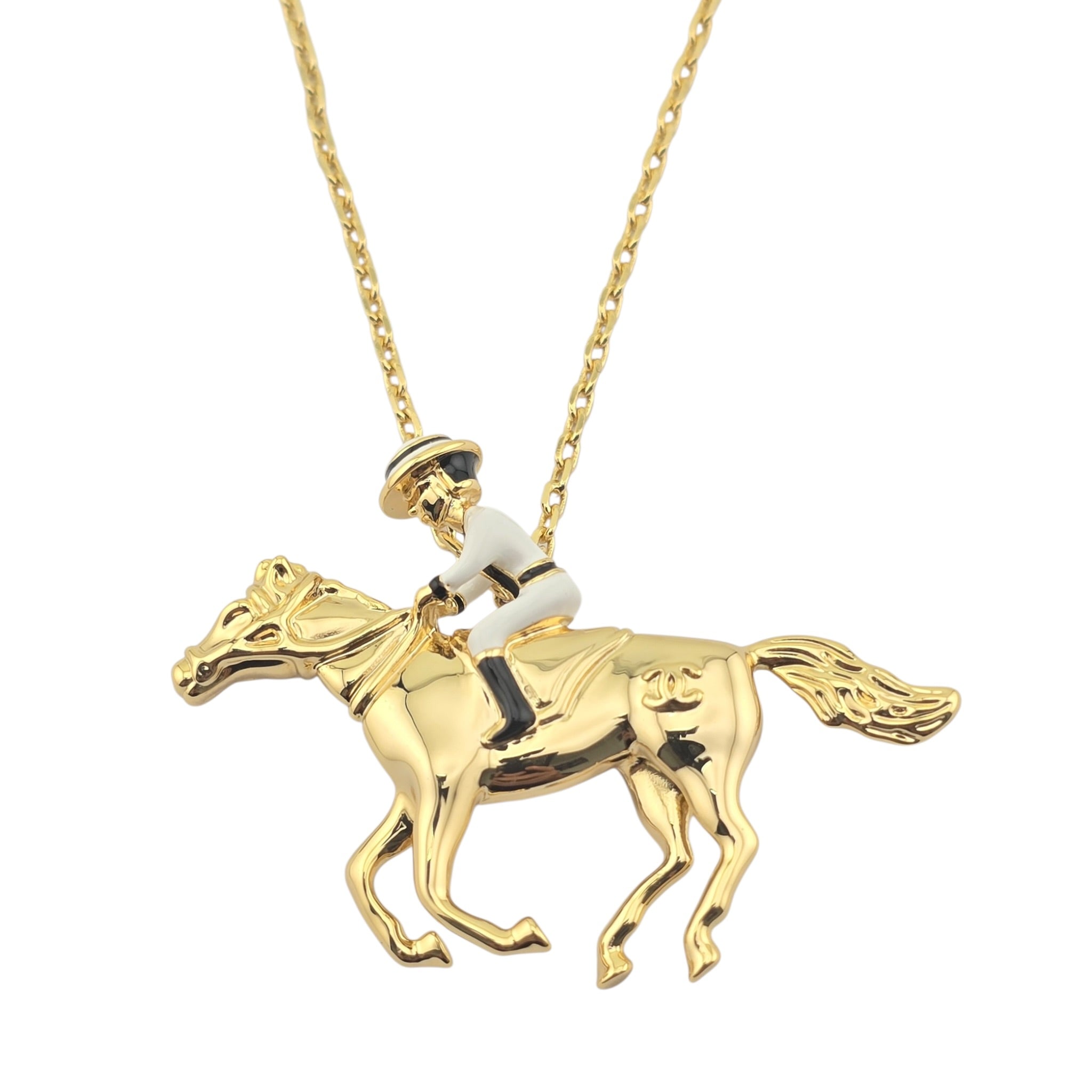 Chanel CC Gold Horse Riding Pendant Necklace 2026 CHANEL