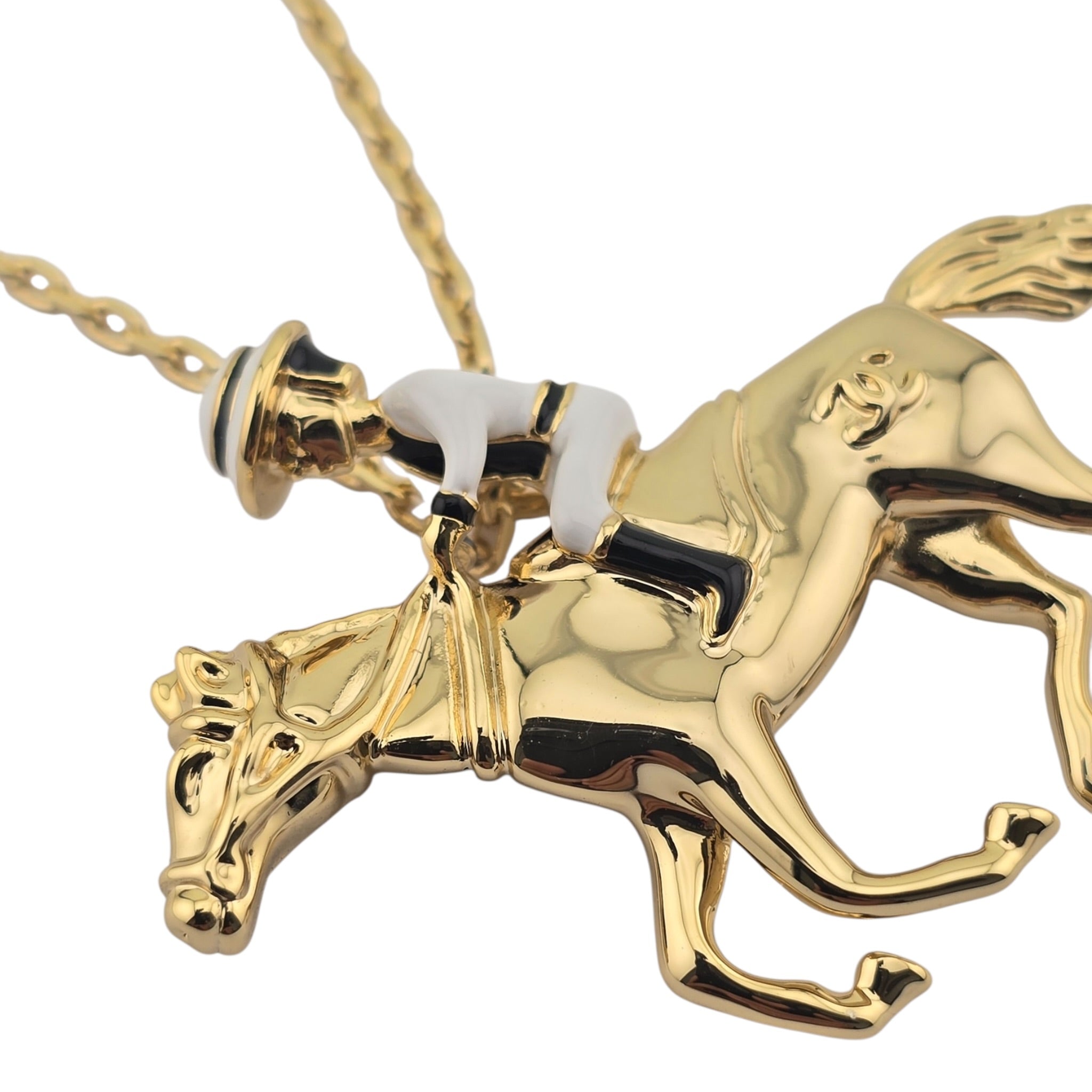 Chanel CC Gold Horse Riding Pendant Necklace 2026 CHANEL