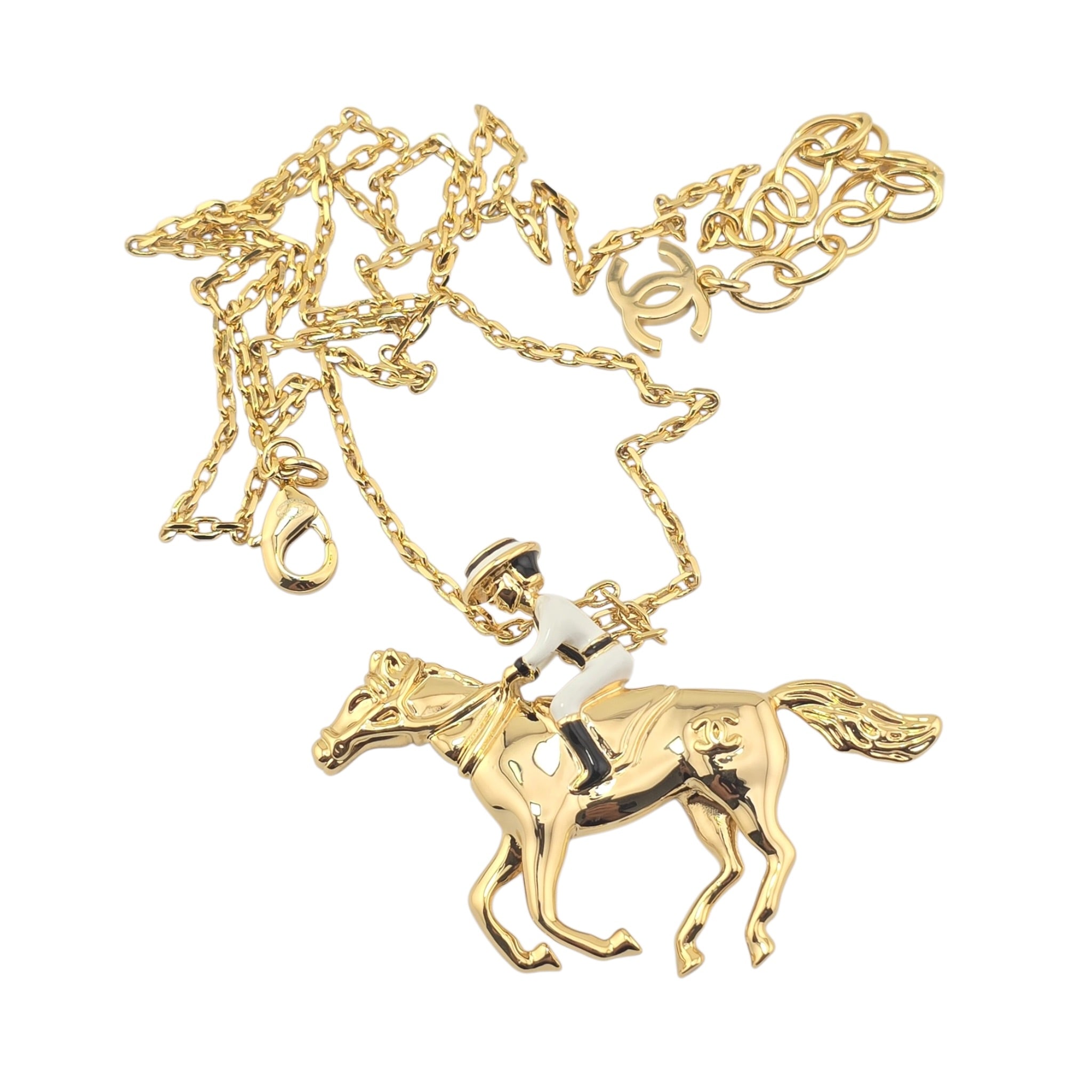 Chanel CC Gold Horse Riding Pendant Necklace 2026 CHANEL