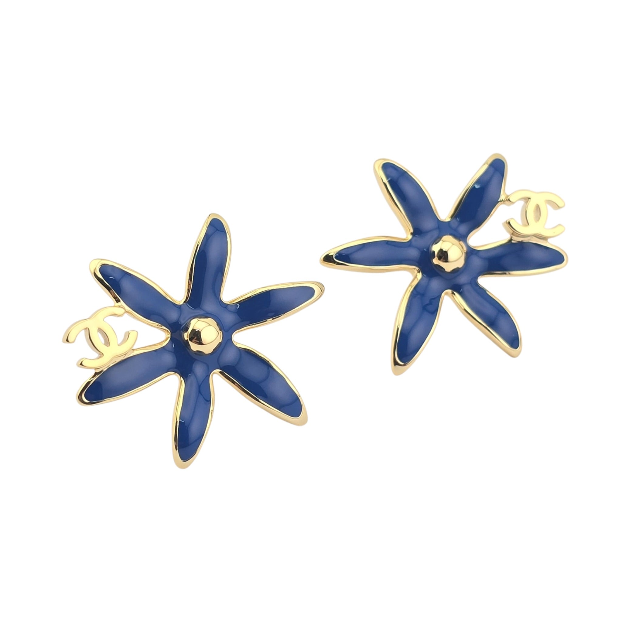 Chanel CC Blue Stud Floral Earrings 2026 CHANEL