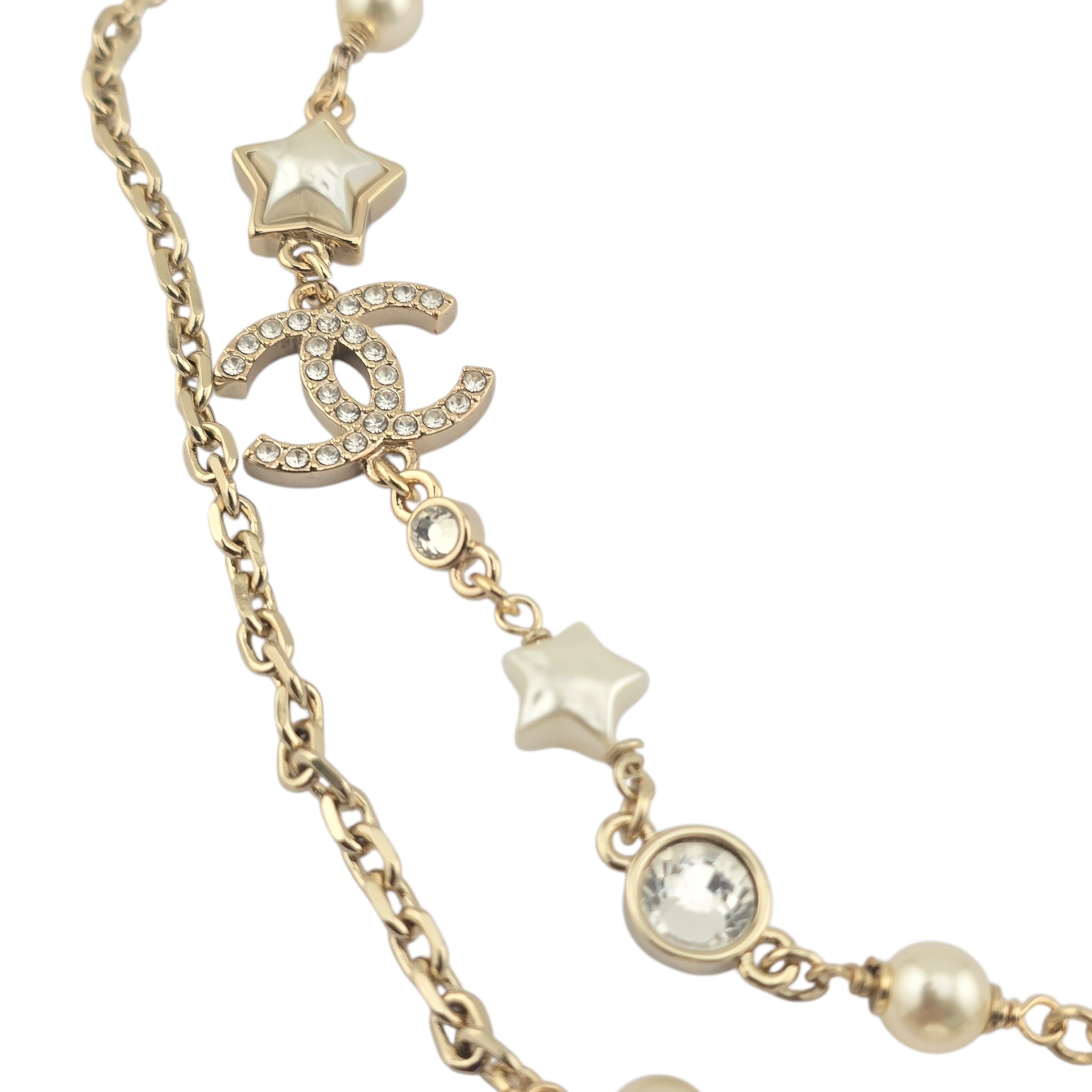 Chanel CC Faux Pearl Crystal Star Necklace 2024 CHANEL