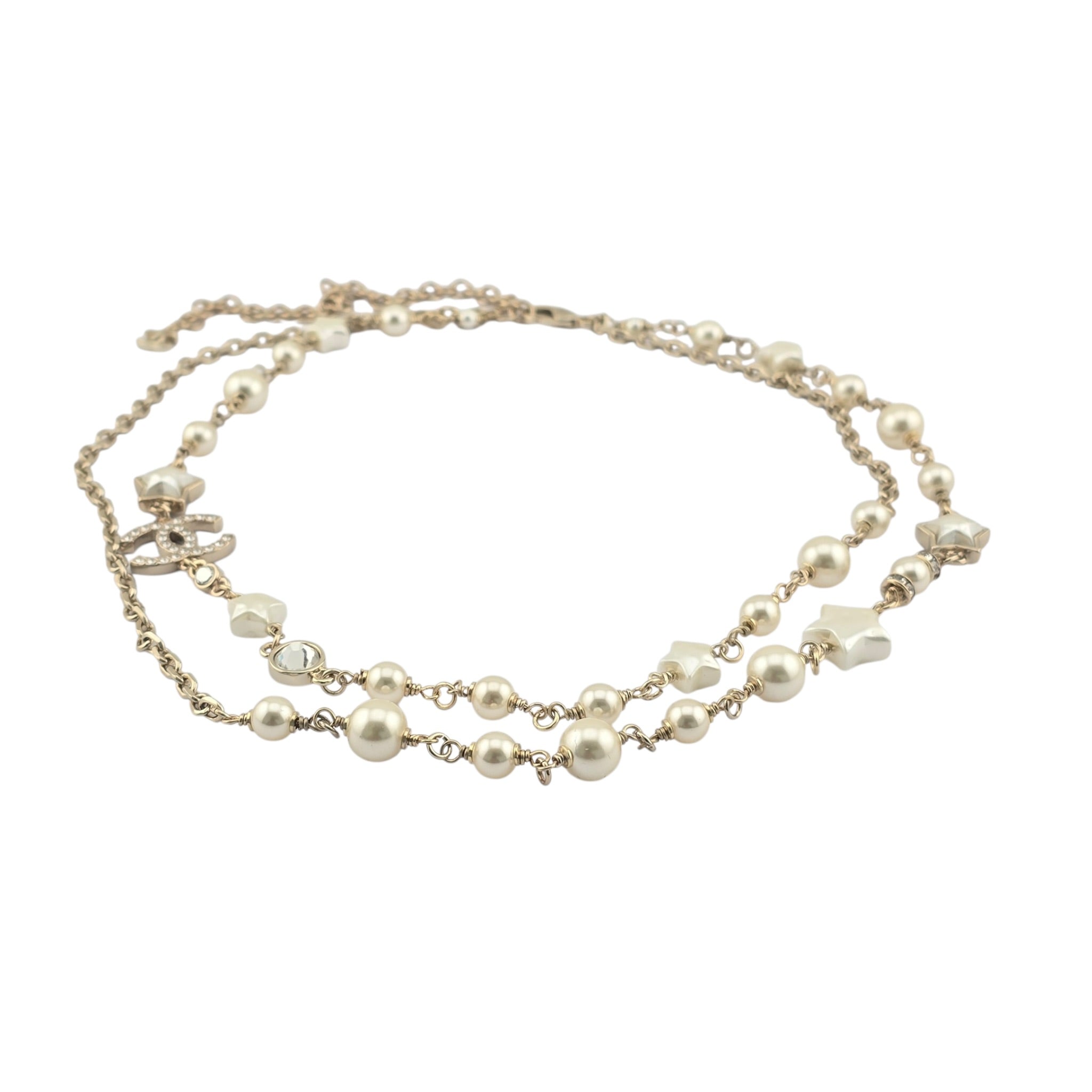 Chanel CC Faux Pearl Crystal Star Necklace 2024 CHANEL