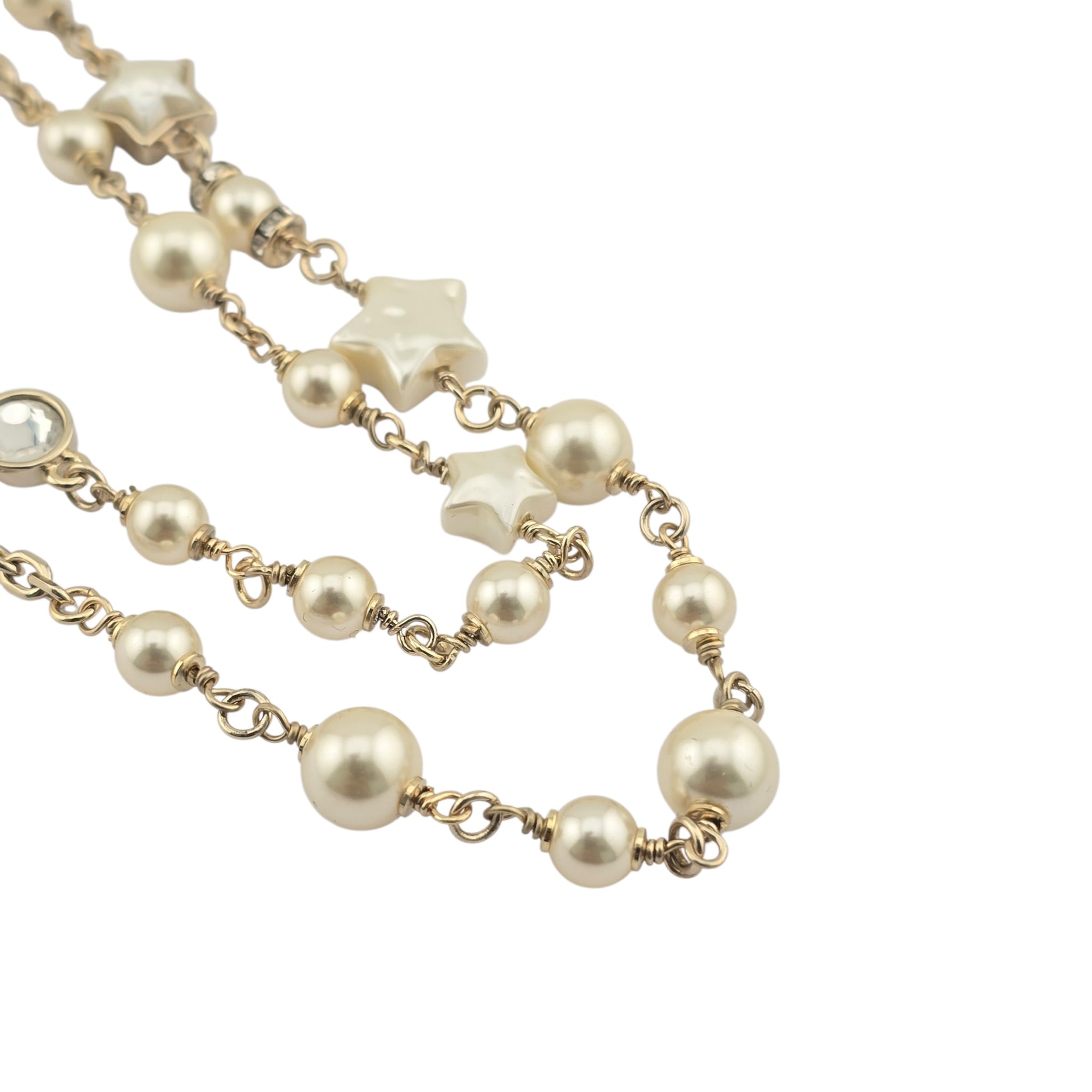 Chanel CC Faux Pearl Crystal Star Necklace 2024 CHANEL