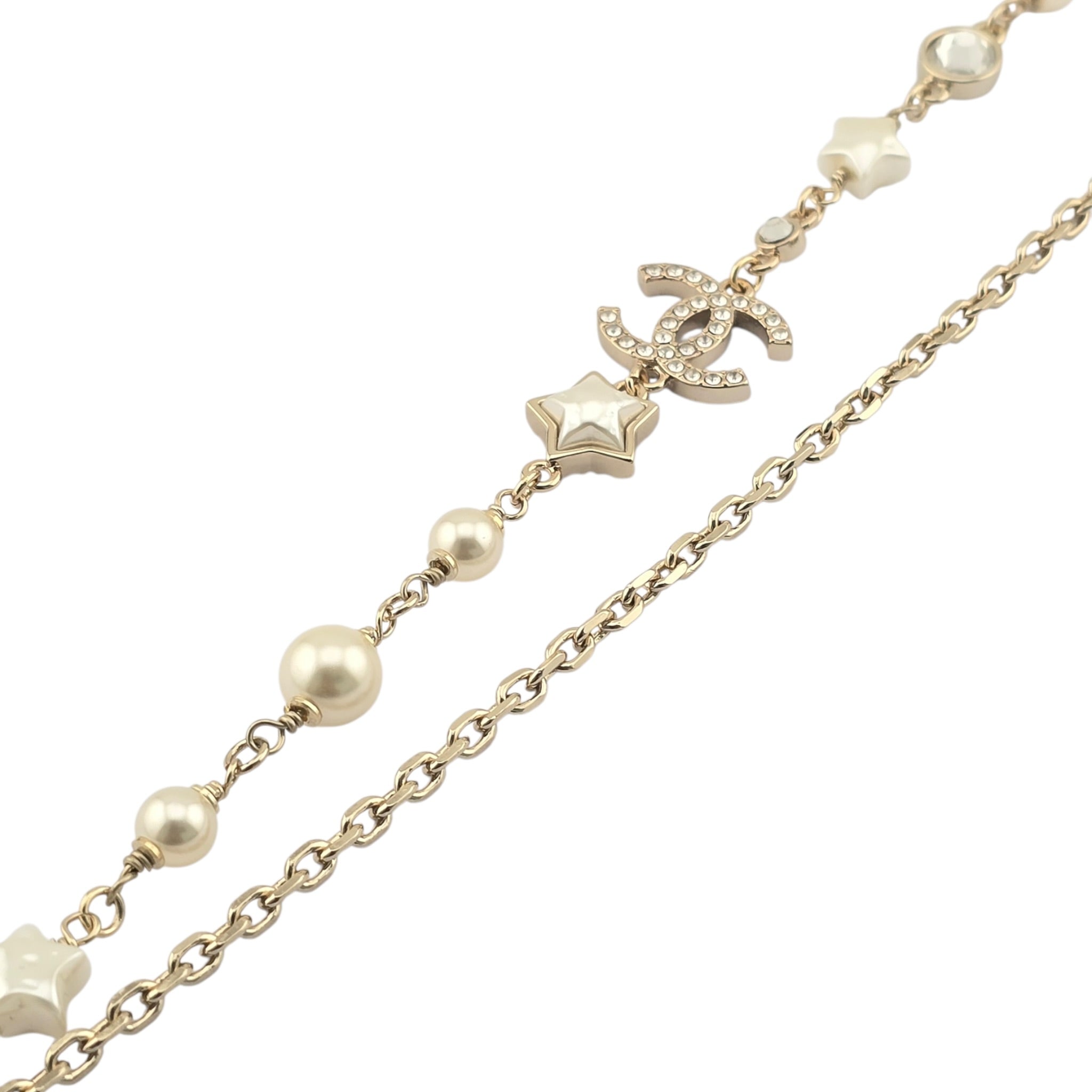 Chanel CC Faux Pearl Crystal Star Necklace 2024 CHANEL