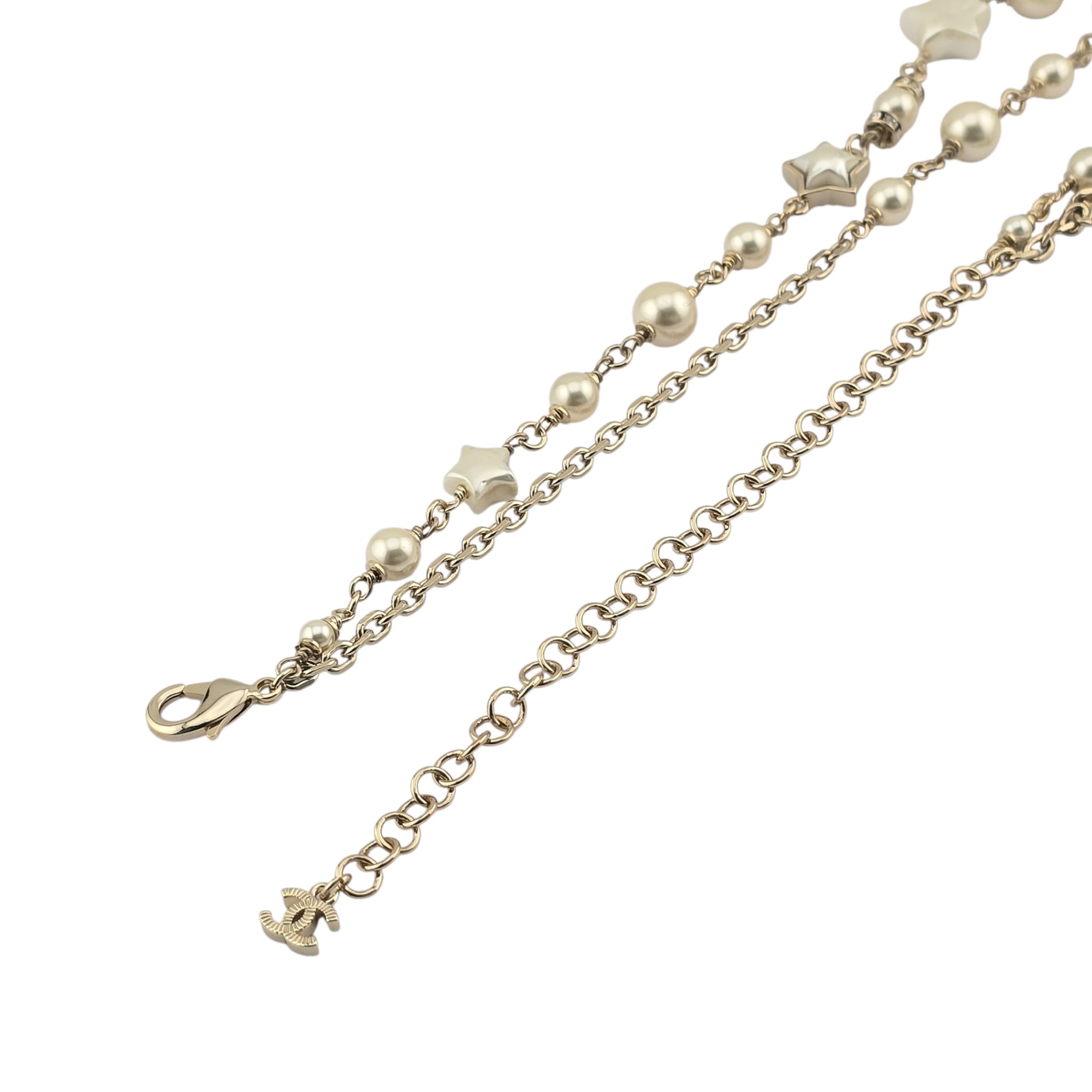 Chanel CC Faux Pearl Crystal Star Necklace 2024 CHANEL