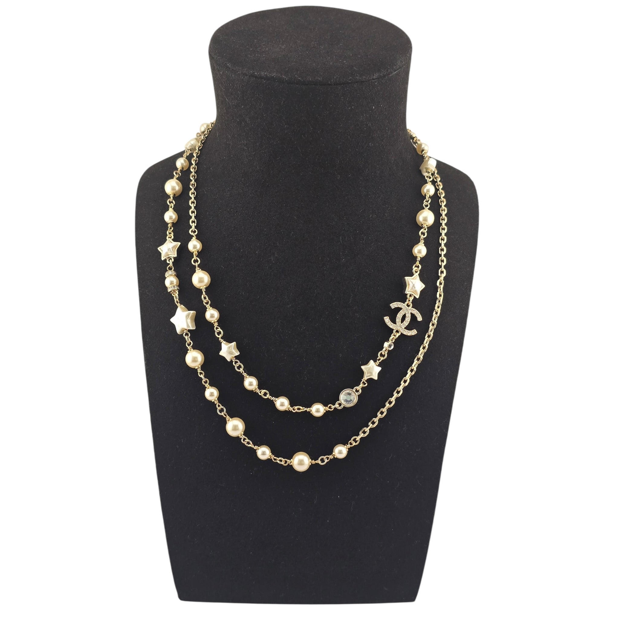 Chanel CC Faux Pearl Crystal Star Necklace 2024 CHANEL