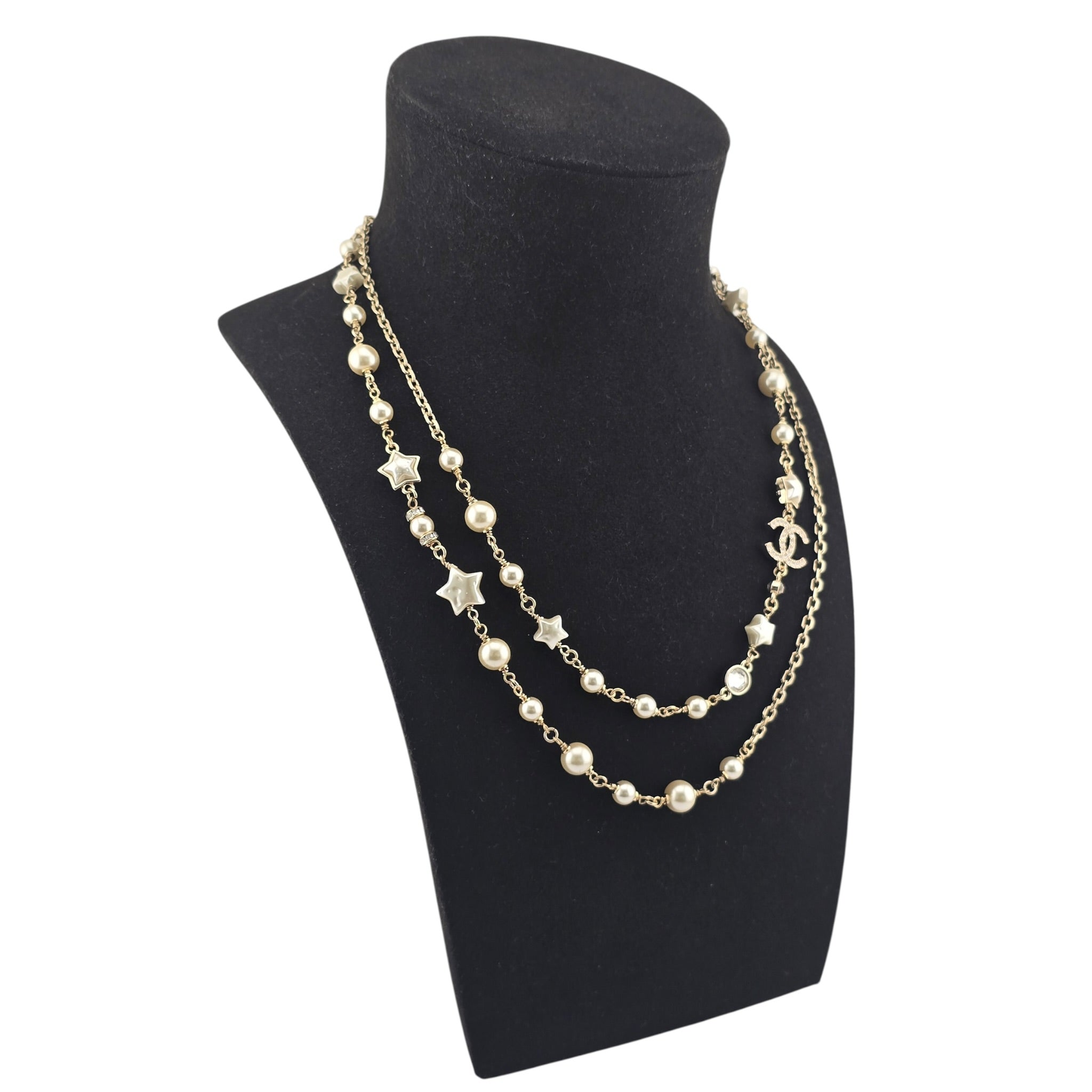 Chanel CC Faux Pearl Crystal Star Necklace 2024 CHANEL