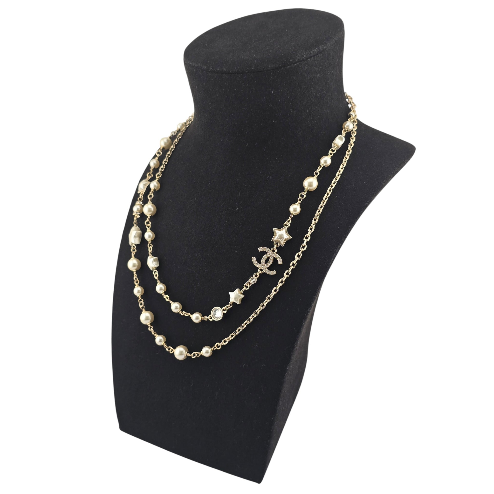 Chanel CC Faux Pearl Crystal Star Necklace 2024 CHANEL