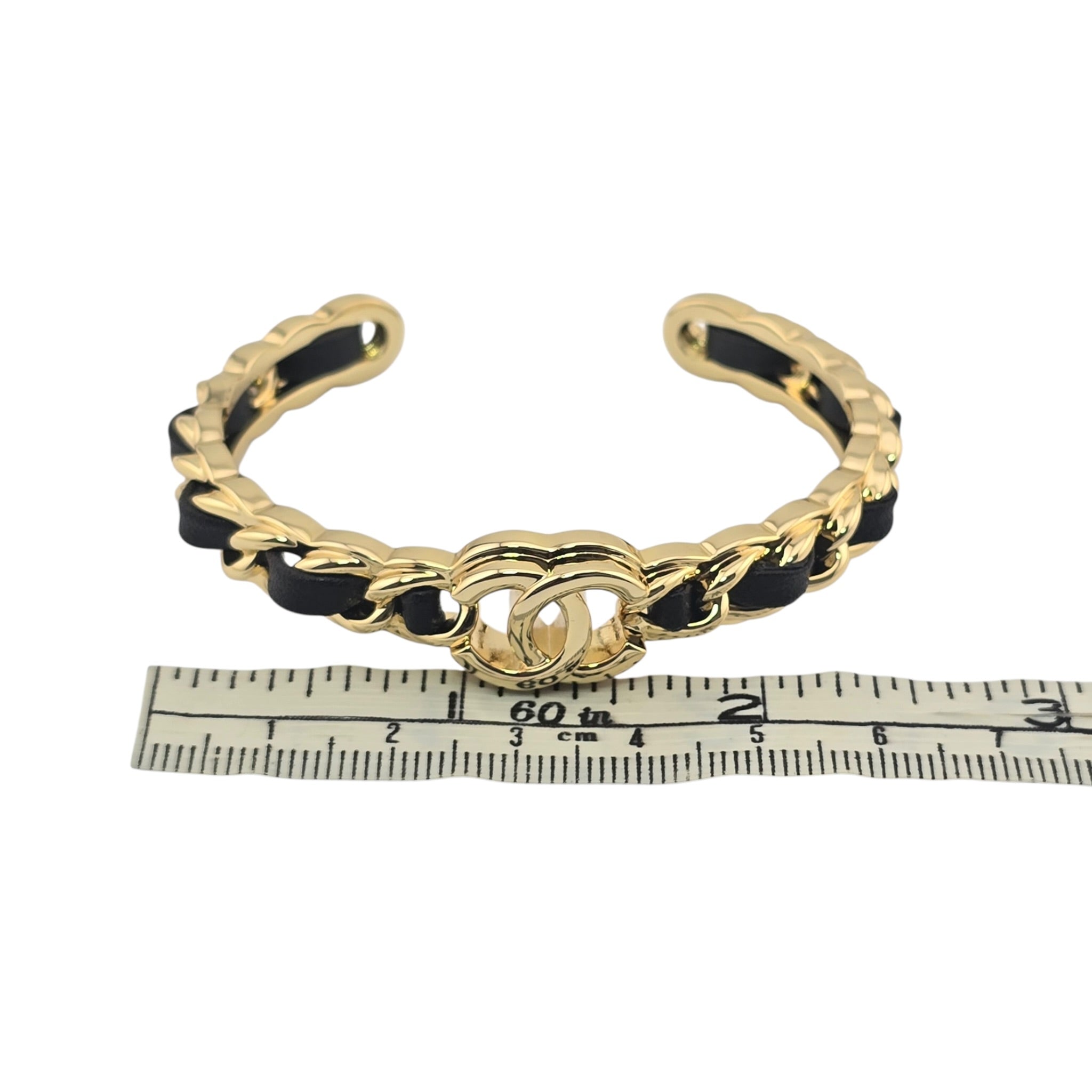 Chanel CC Gold Black Leather Cuff Bracelet 2026 CHANEL