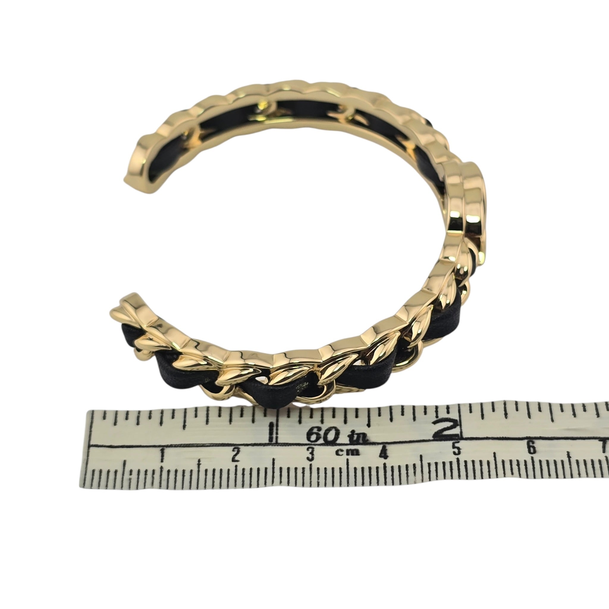 Chanel CC Gold Black Leather Cuff Bracelet 2026 CHANEL