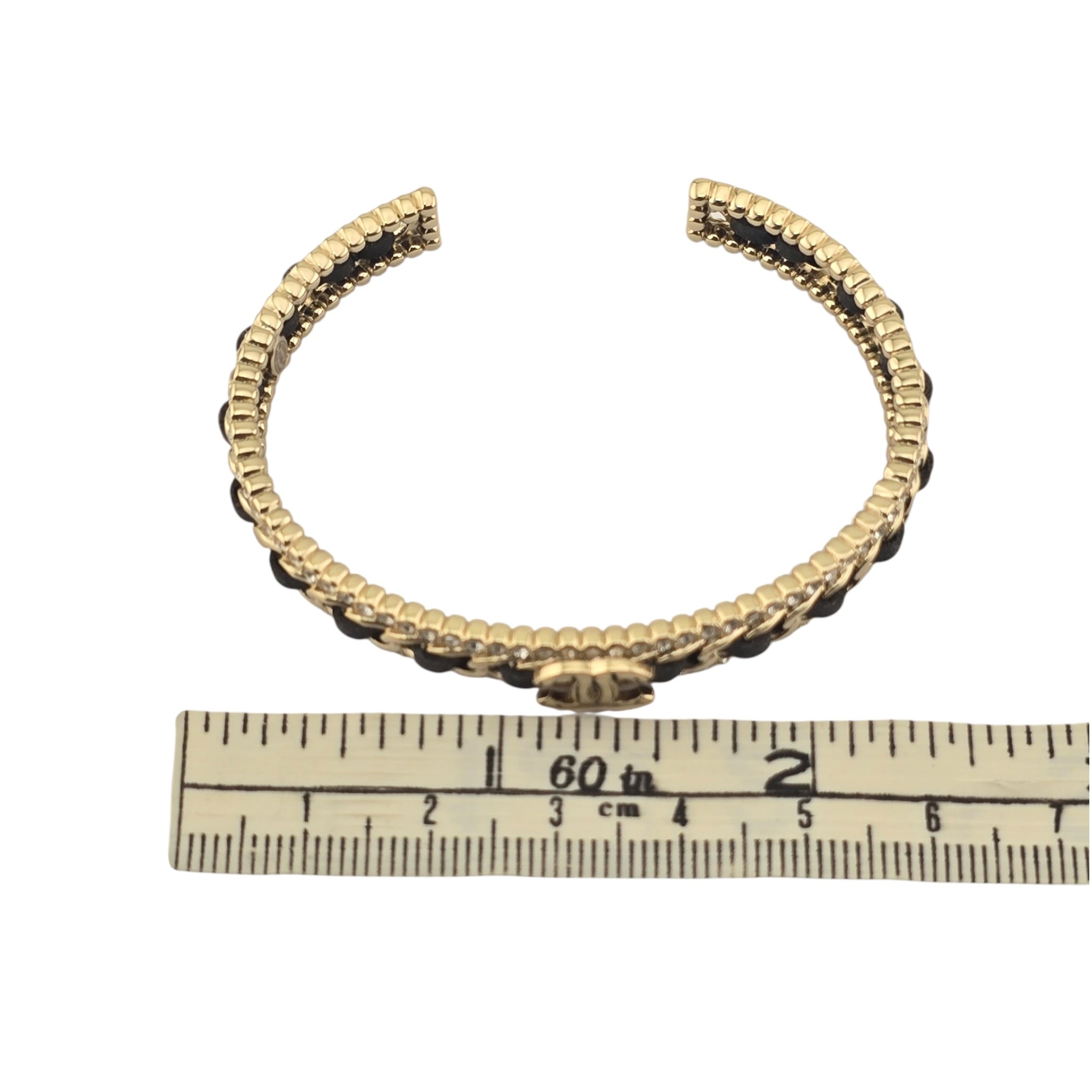 Chanel CC Gold Black Leather Crystal Cuff Bracelet 2022 CHANEL