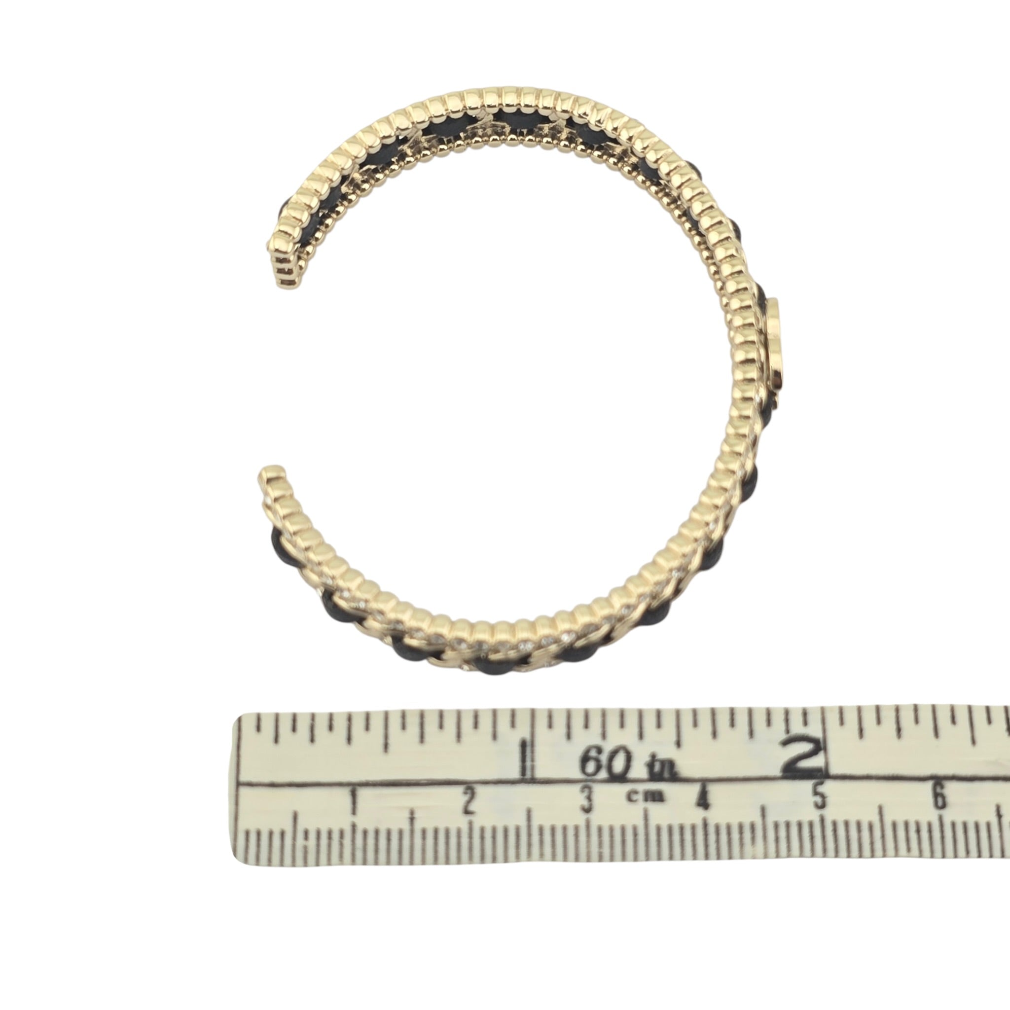 Chanel CC Gold Black Leather Crystal Cuff Bracelet 2022 CHANEL