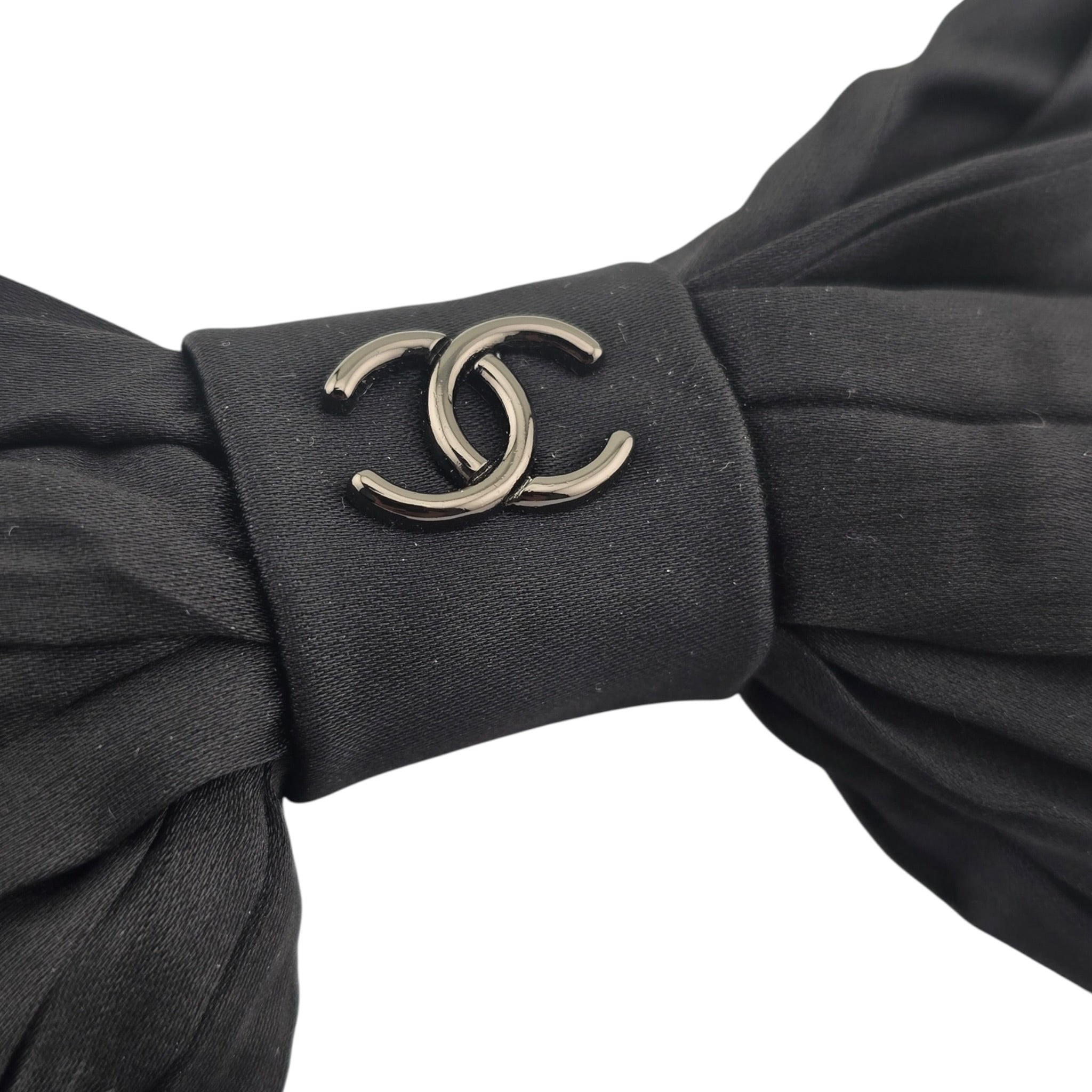 Chanel CC Silk Hair Barrette Bow Clip Black Gold CHANEL