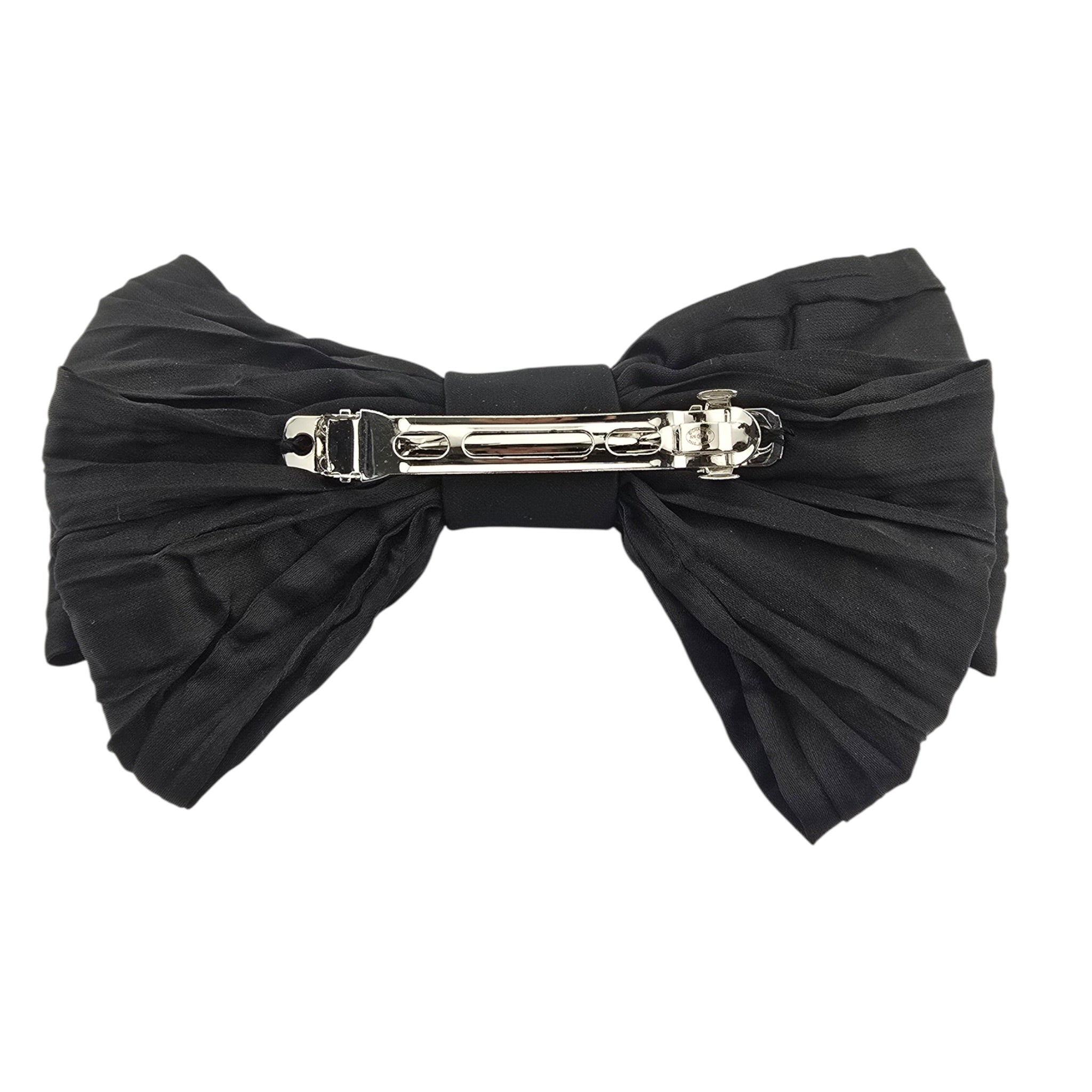 Chanel CC Silk Hair Barrette Bow Clip Black Gold CHANEL