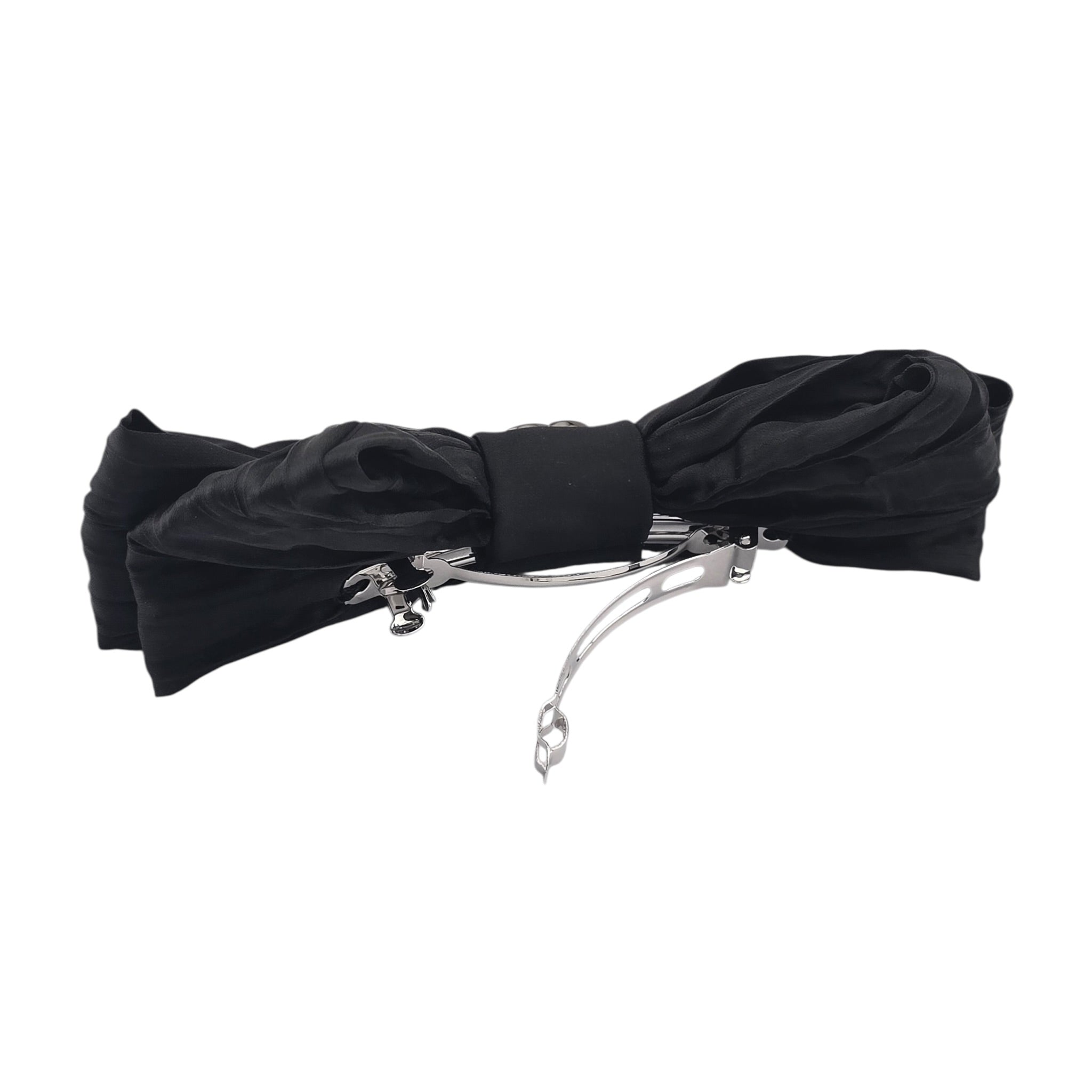 Chanel CC Silk Hair Barrette Bow Clip Black Gold CHANEL