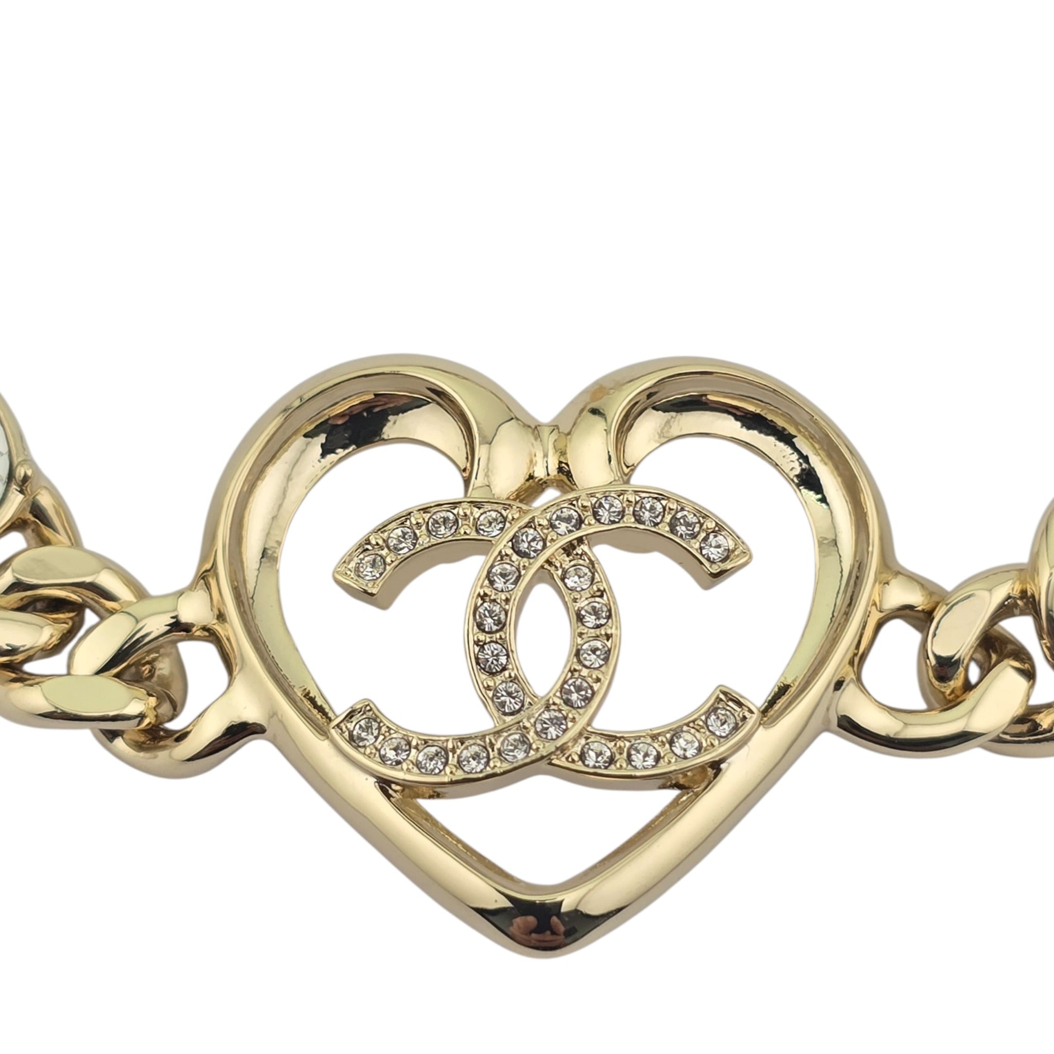 Chanel CC Strass Heart Gold Chain Link Bracelet 2023 CHANEL