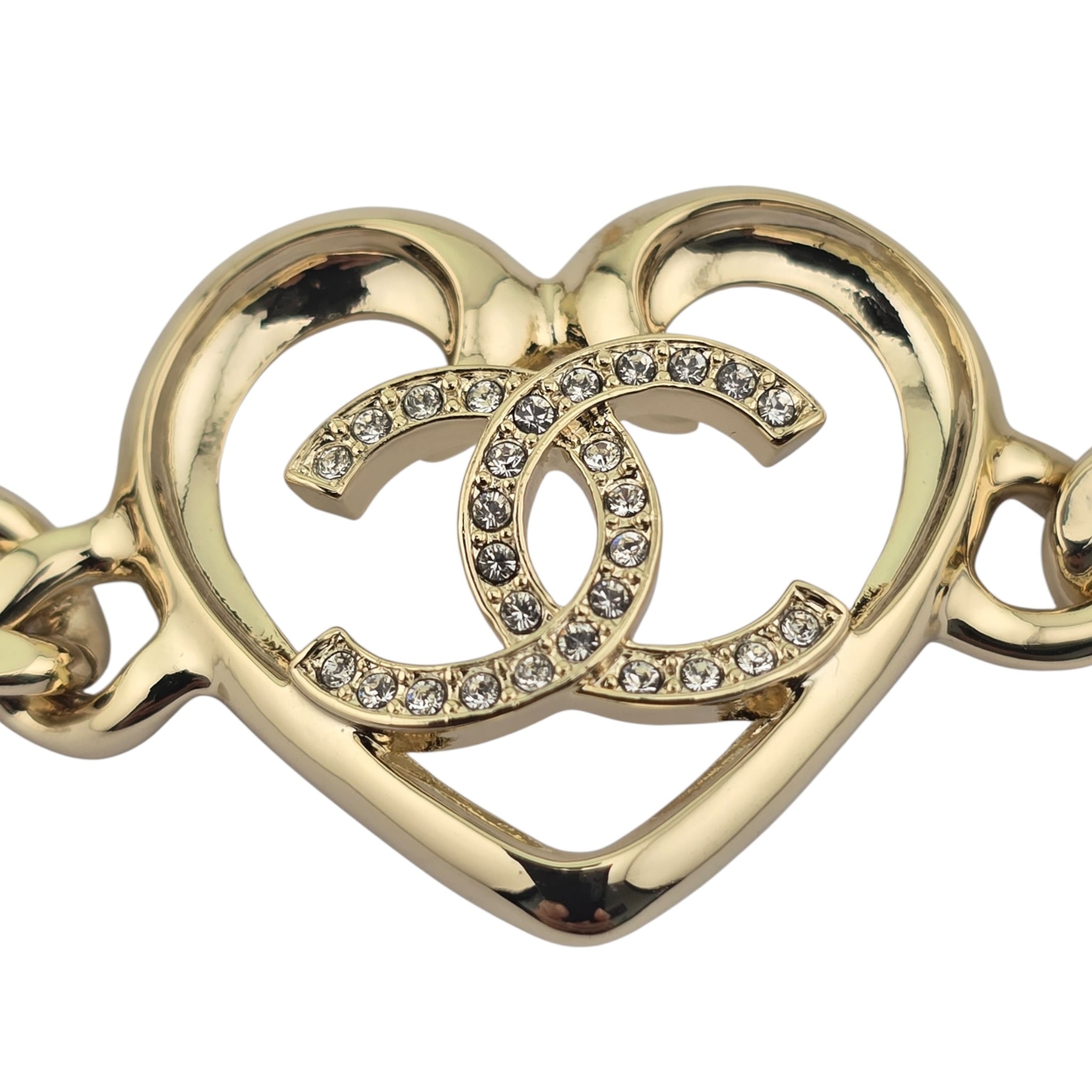 Chanel CC Strass Heart Gold Chain Link Bracelet 2023 CHANEL