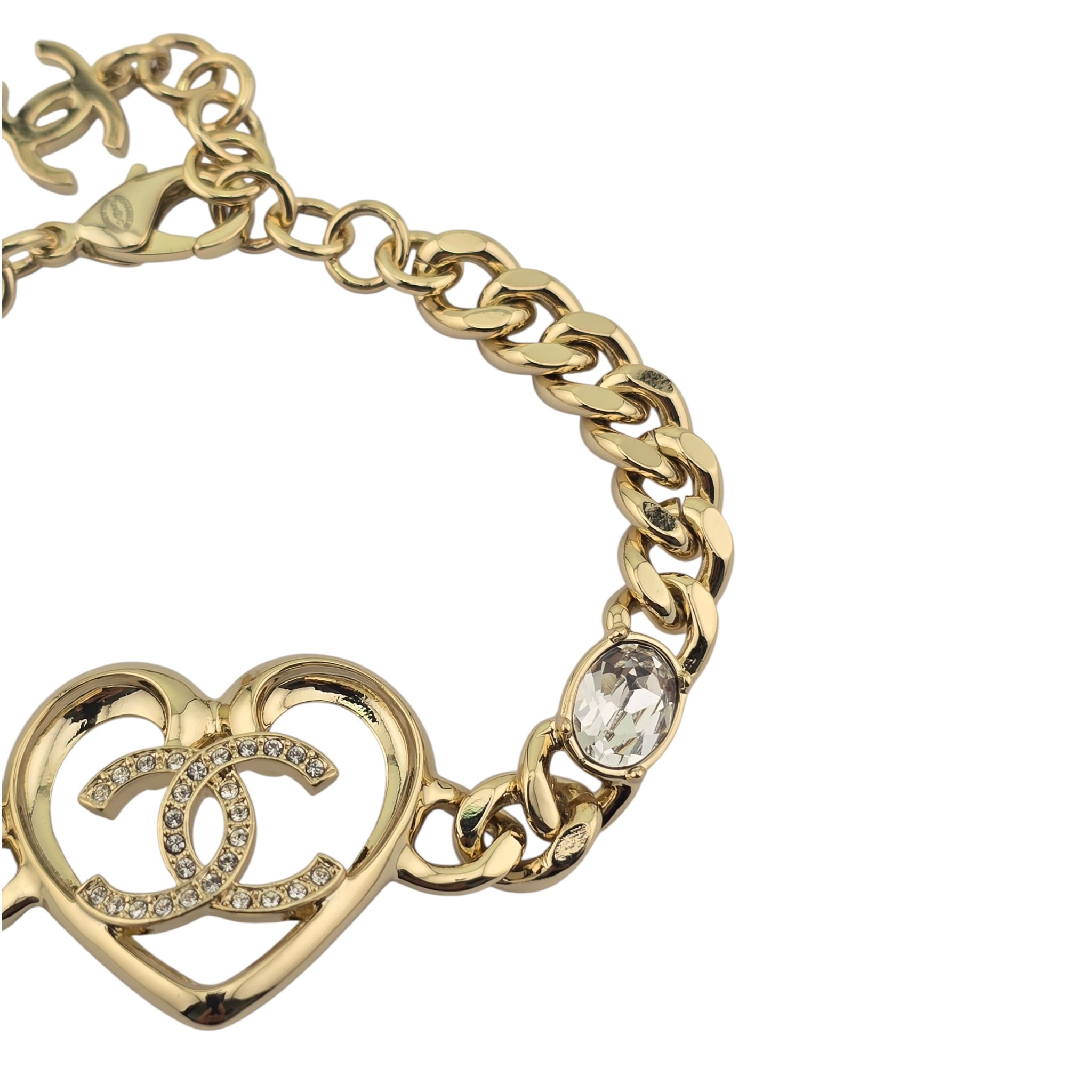 Chanel CC Strass Heart Gold Chain Link Bracelet 2023 CHANEL