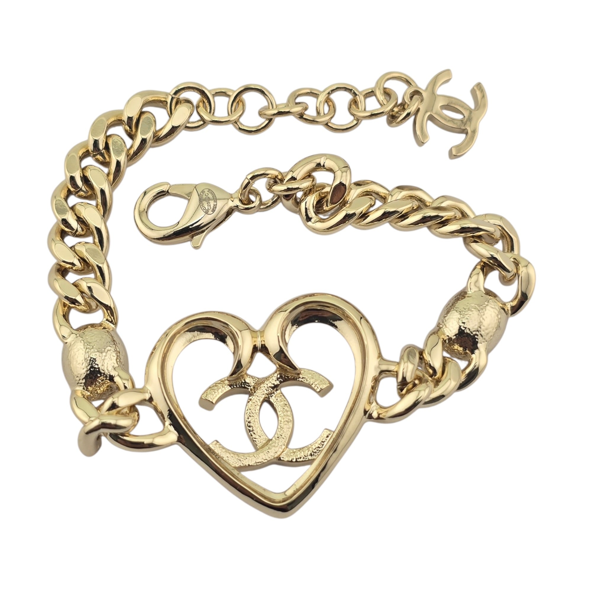 Chanel CC Strass Heart Gold Chain Link Bracelet 2023 CHANEL