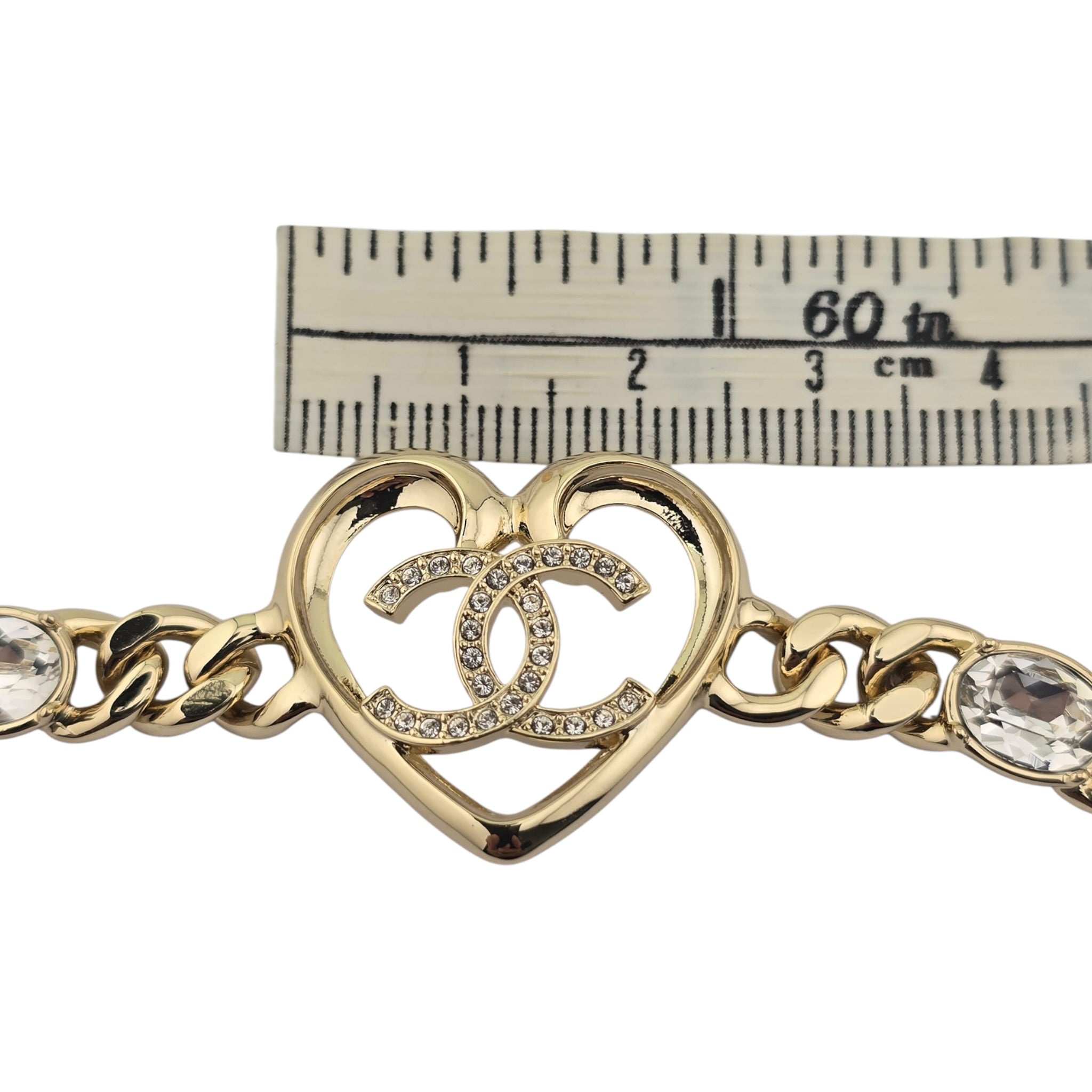Chanel CC Strass Heart Gold Chain Link Bracelet 2023 CHANEL