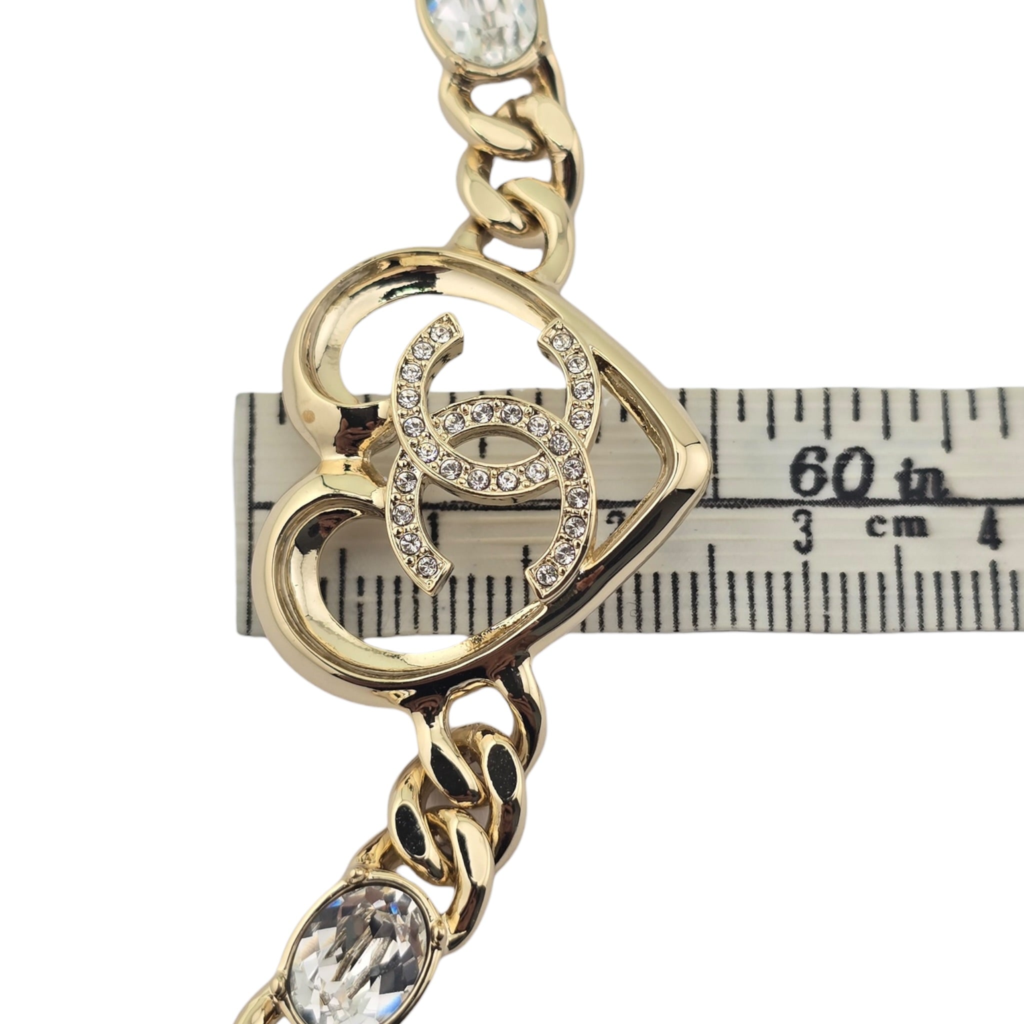 Chanel CC Strass Heart Gold Chain Link Bracelet 2023 CHANEL