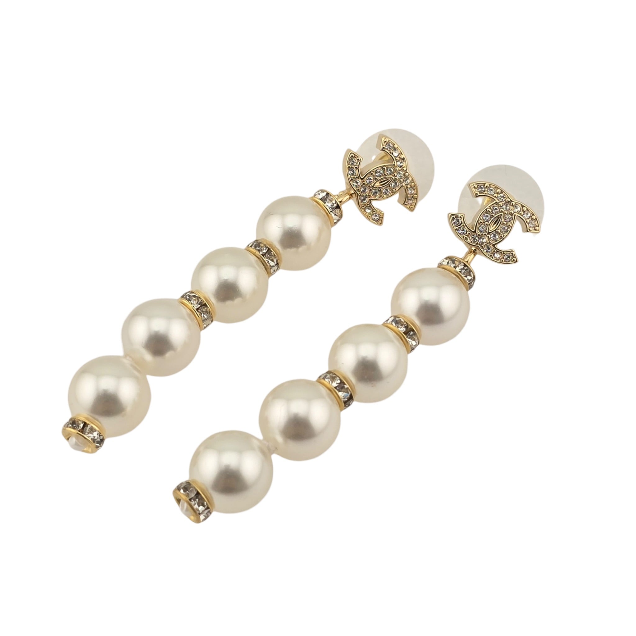 Chanel CC White Faux Resin Pearls Drop Earrings 2026 CHANEL