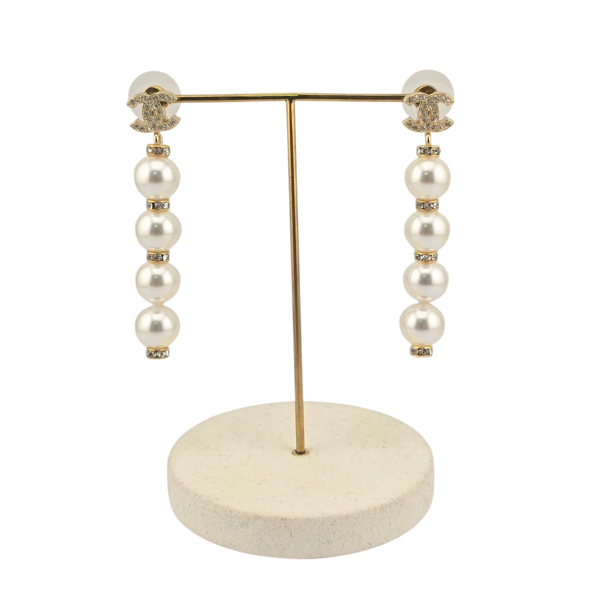 Chanel CC White Faux Resin Pearls Drop Earrings 2026 CHANEL