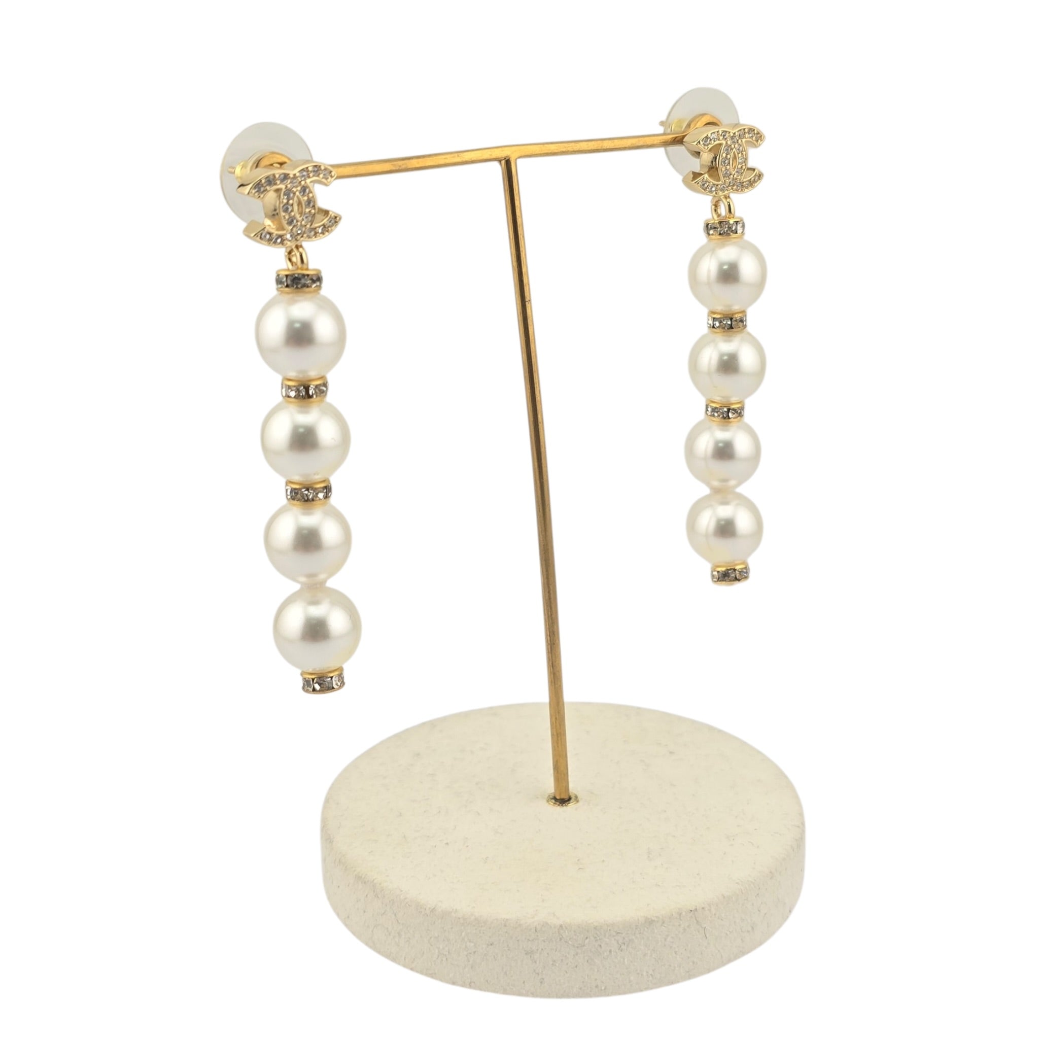 Chanel CC White Faux Resin Pearls Drop Earrings 2026 CHANEL