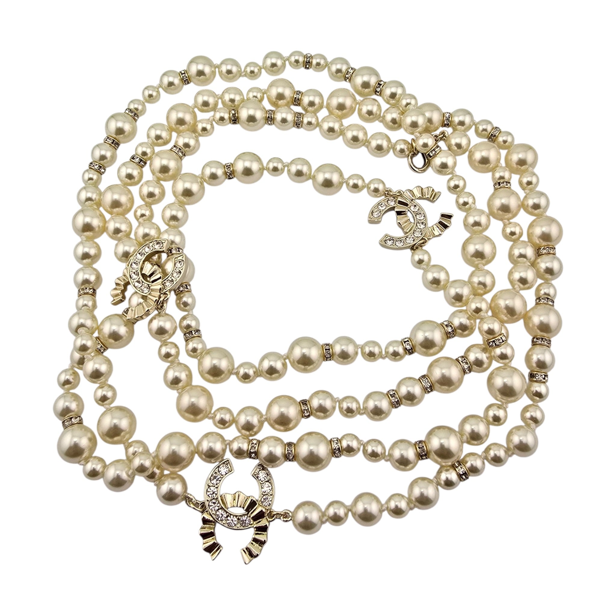 Chanel CC Faux Pearl Crystal Long Necklace 2024 CHANEL
