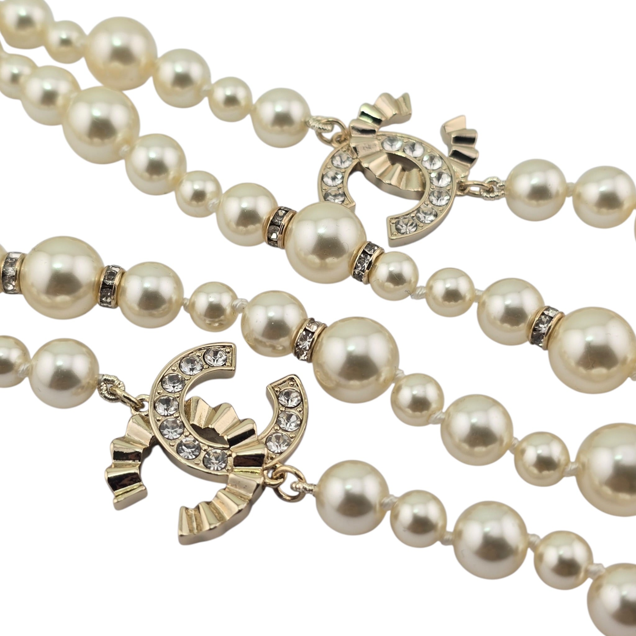 Chanel CC Faux Pearl Crystal Long Necklace 2024 CHANEL