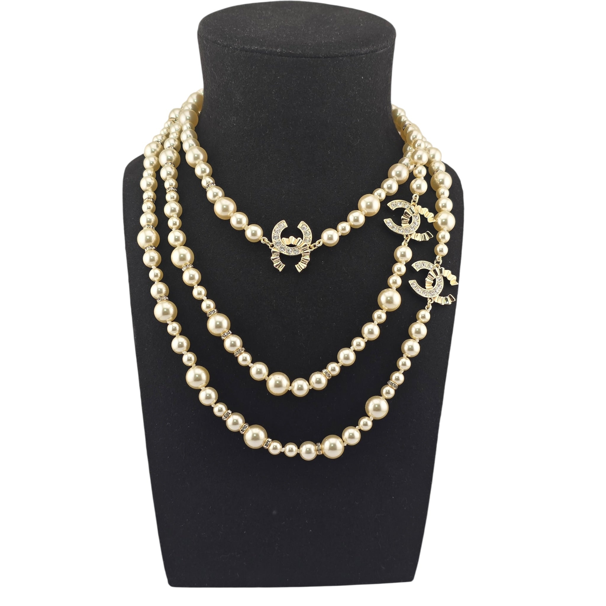 Chanel CC Faux Pearl Crystal Long Necklace 2024 CHANEL