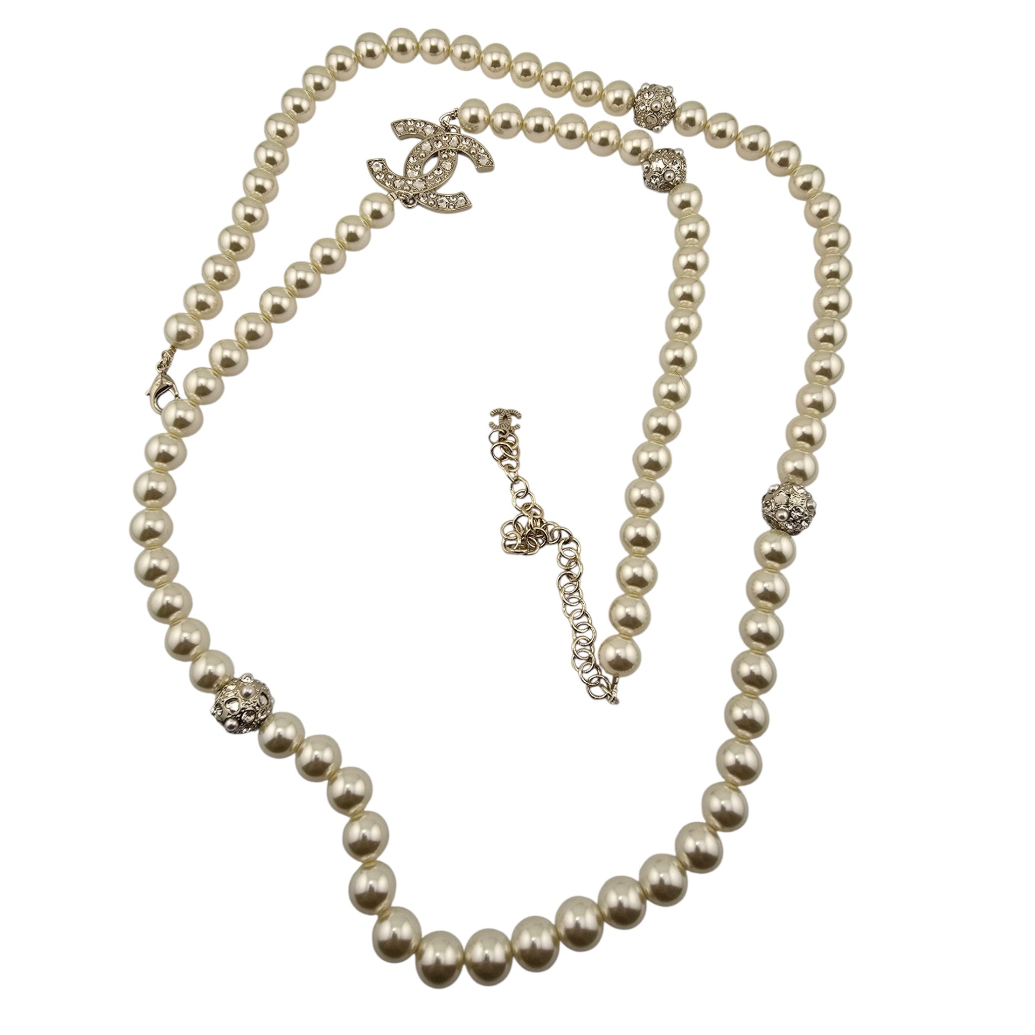 Chanel CC Faux Pearl Crystal Long Necklace 2025 CHANEL