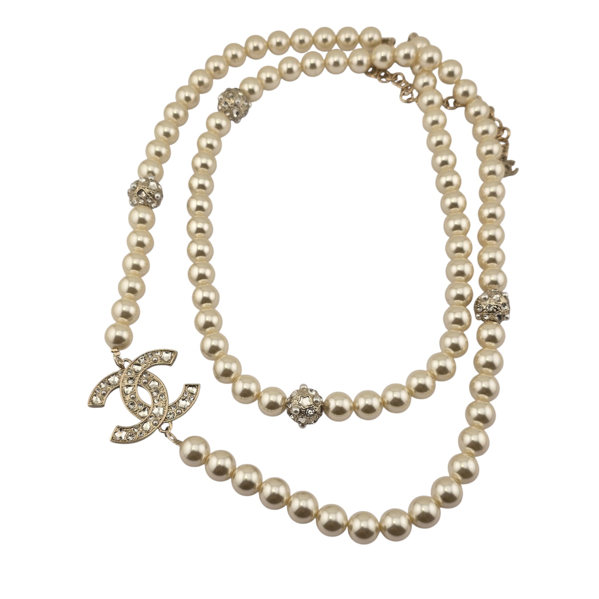 Chanel CC Faux Pearl Crystal Long Necklace 2025 CHANEL